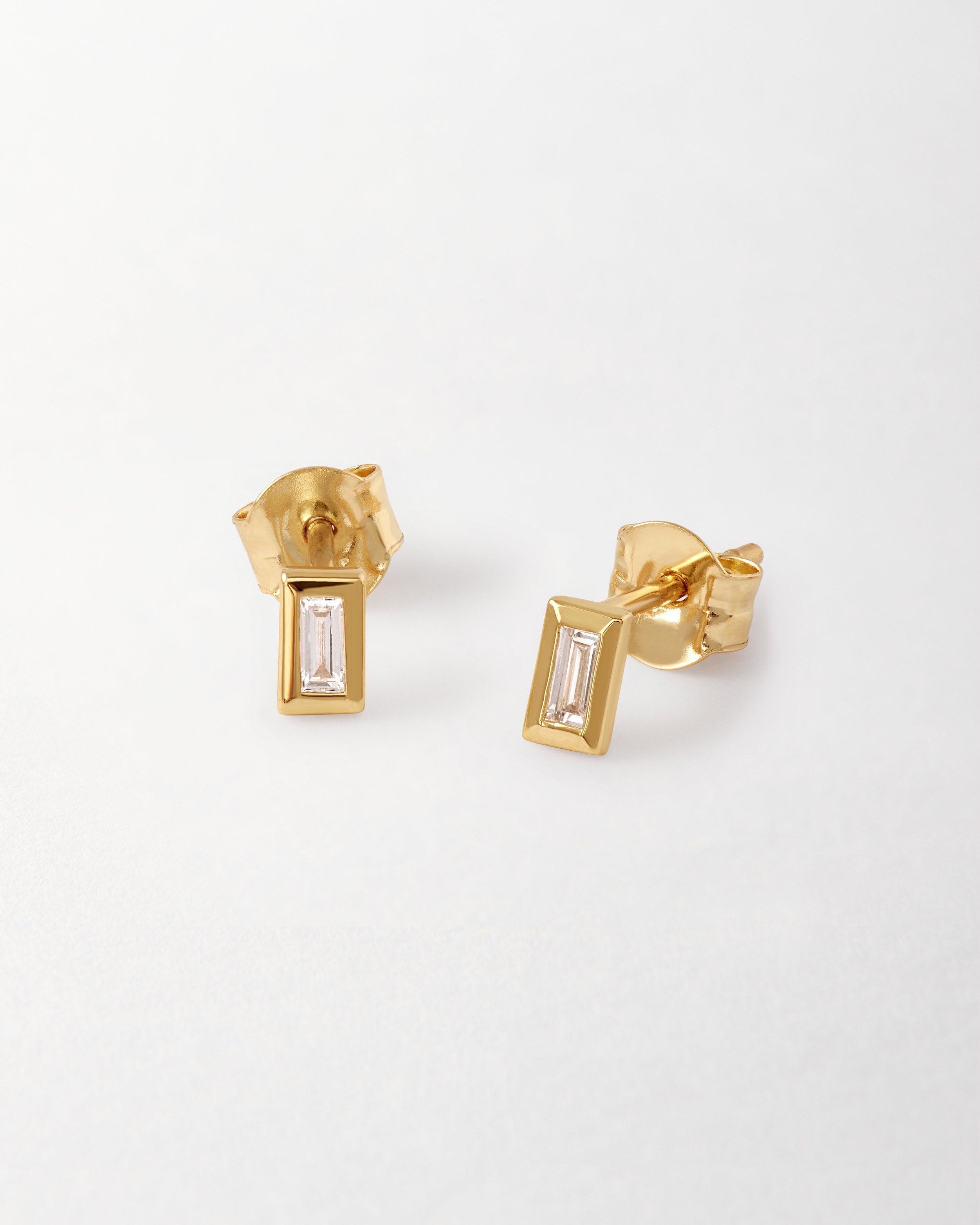 Baguette Diamond Stud Earrings 14ct Solid Yellow Gold