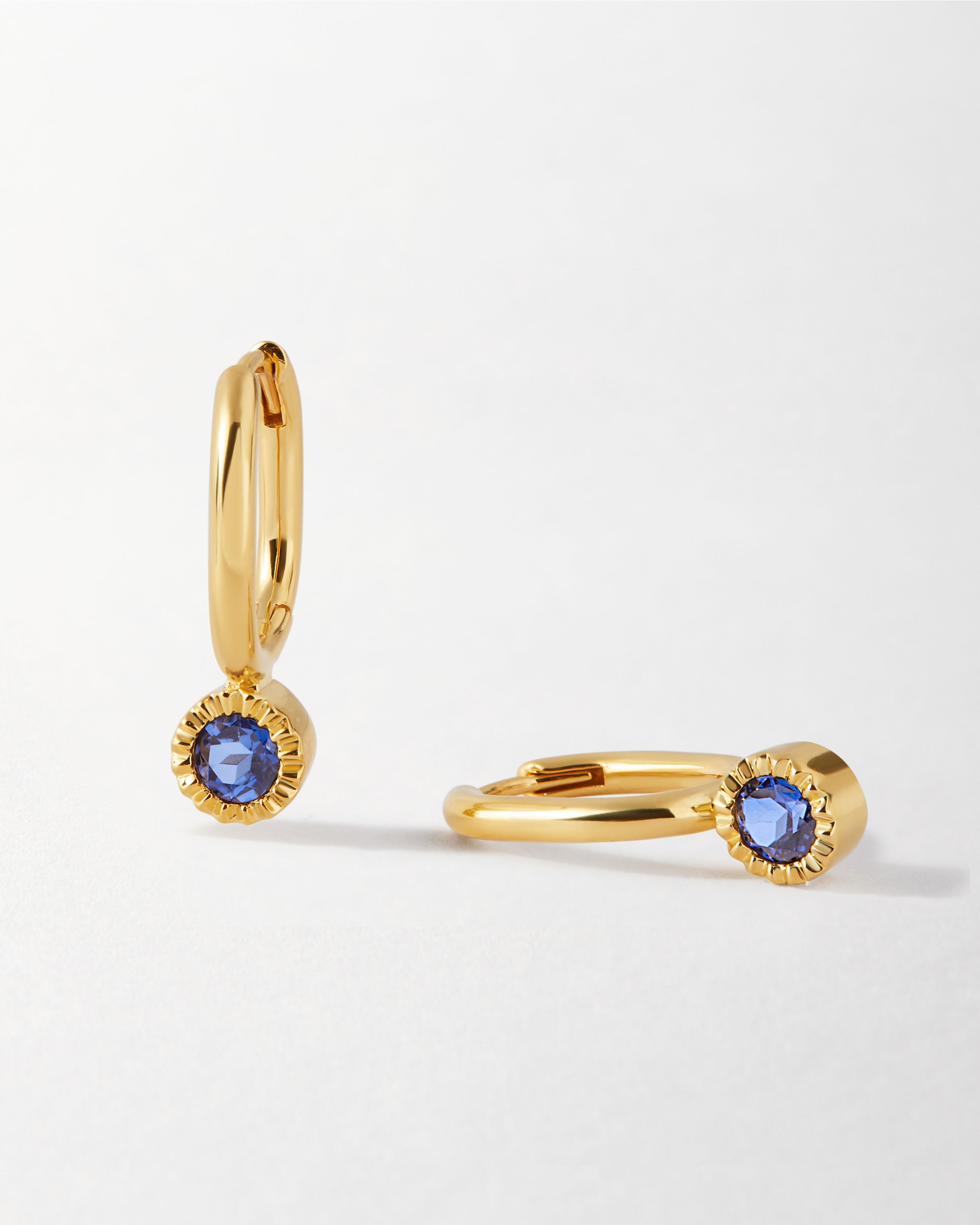 Blue Sapphire September Birthstone Drop Earrings 18k Gold Plated
