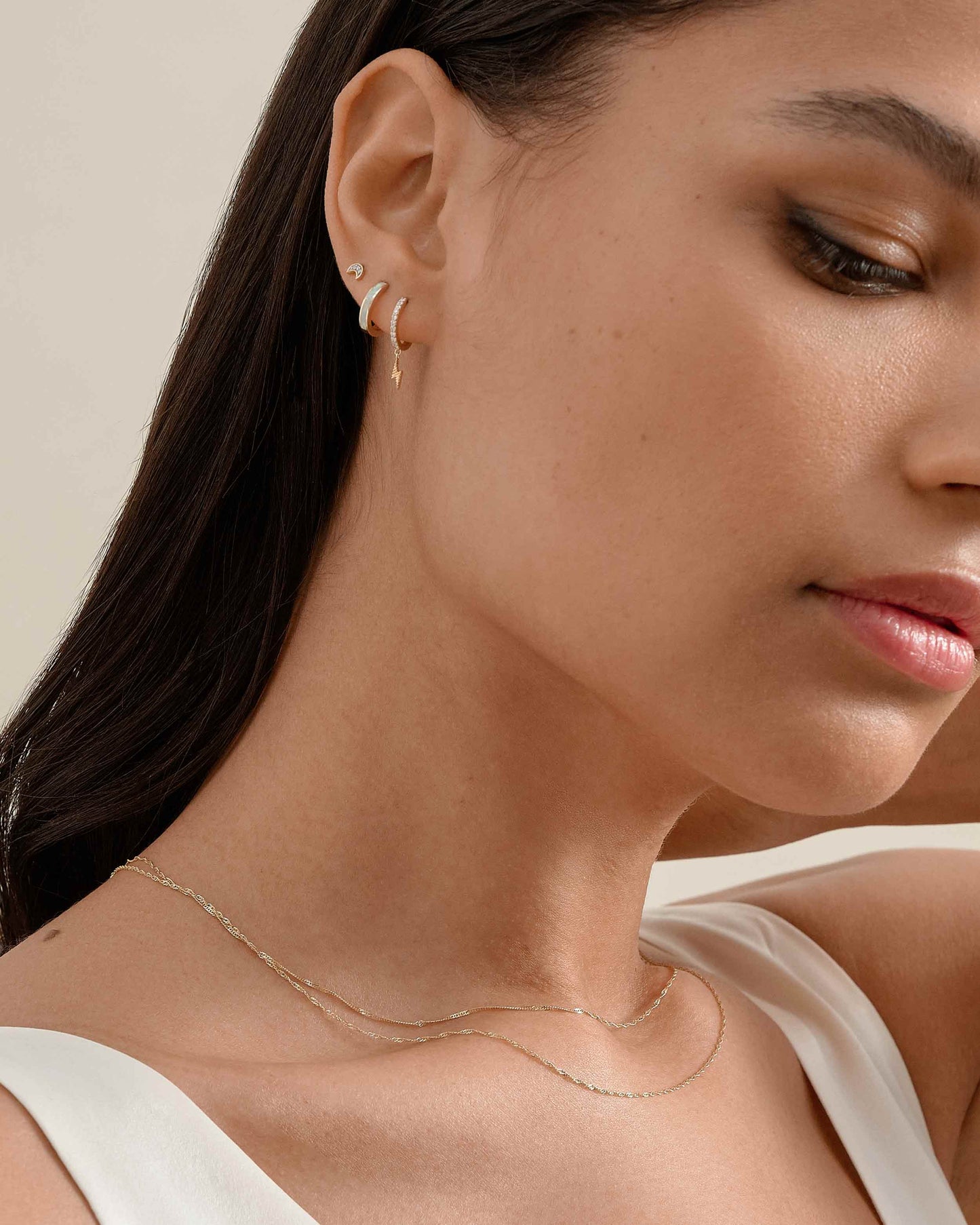 Bolt Drop Diamond Huggie Earrings