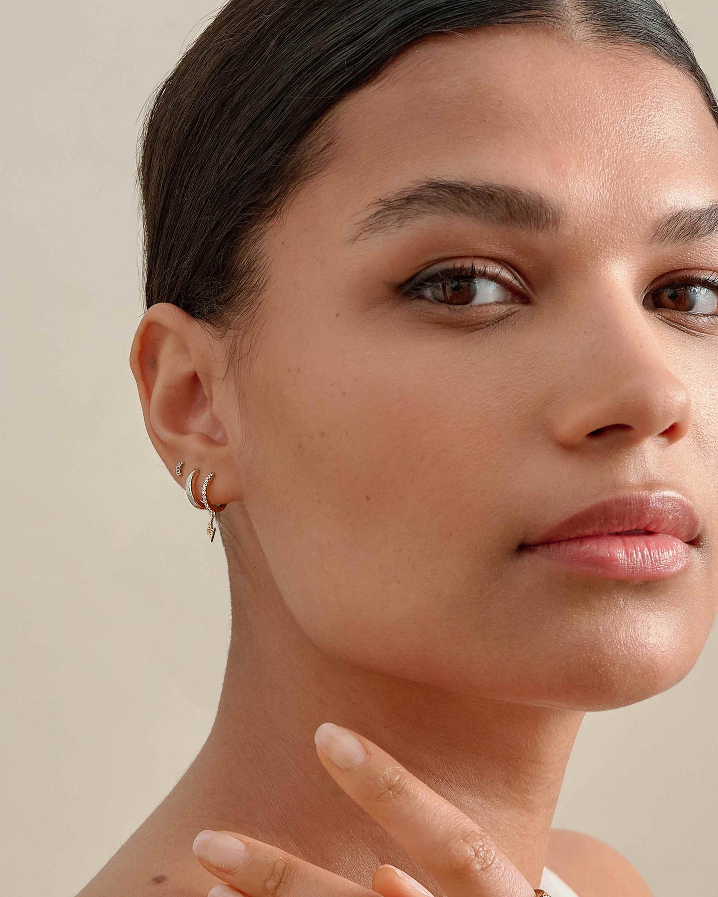 Bolt Drop Diamond Huggie Earrings