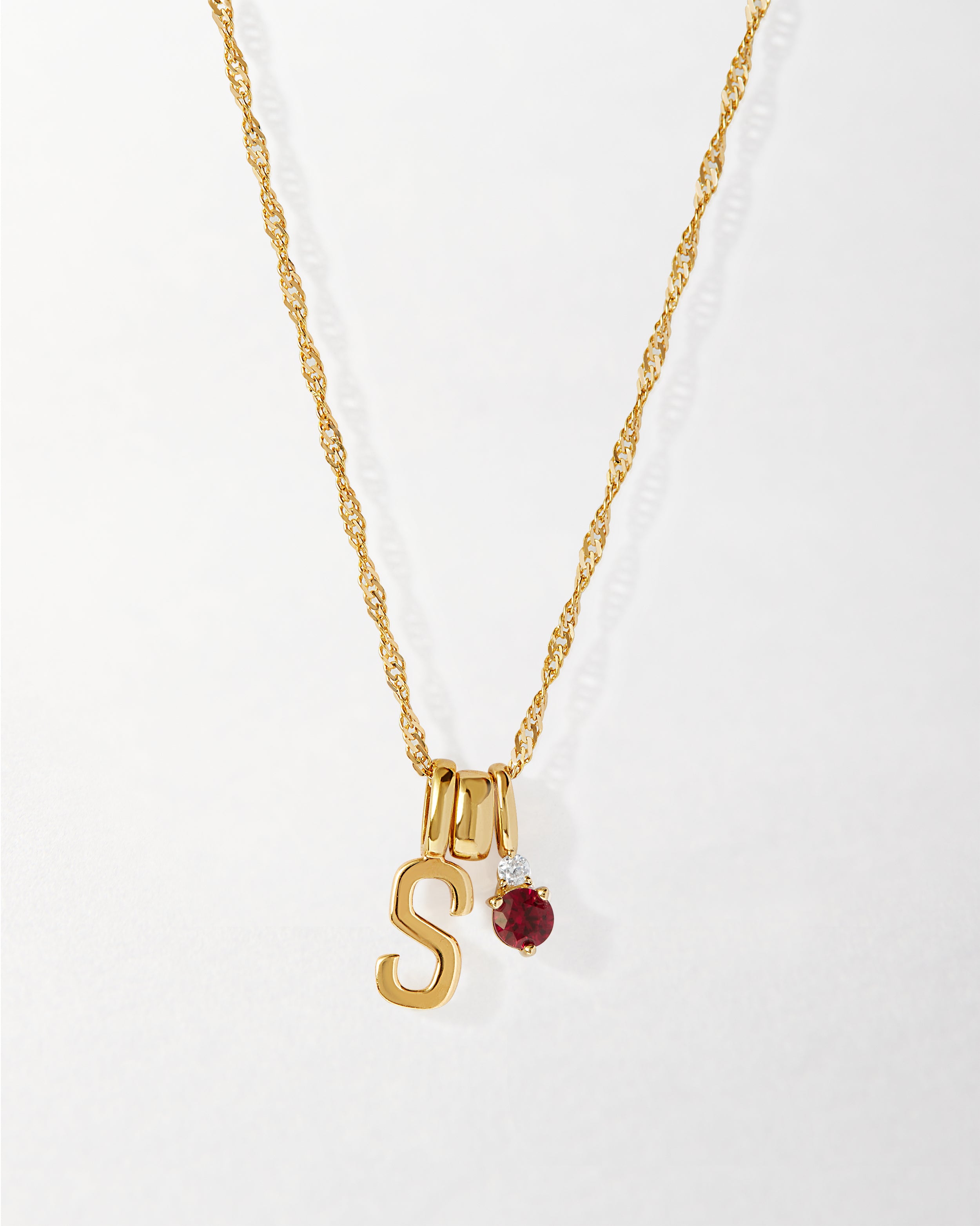 14ct Gold Birthstone Initial Necklace Lab-Grown Diamond