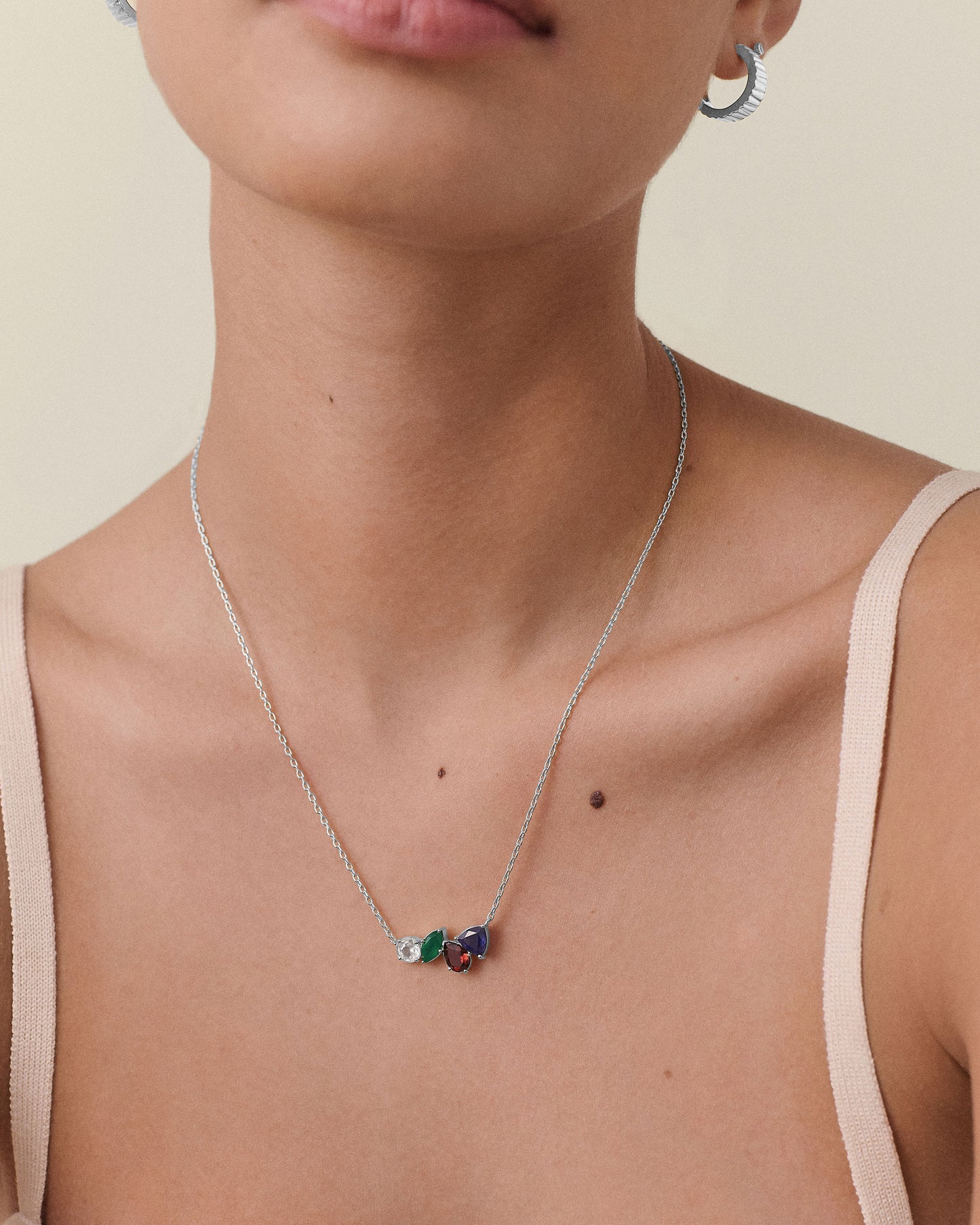Quartet Customised Gemstone Necklace - Silver
