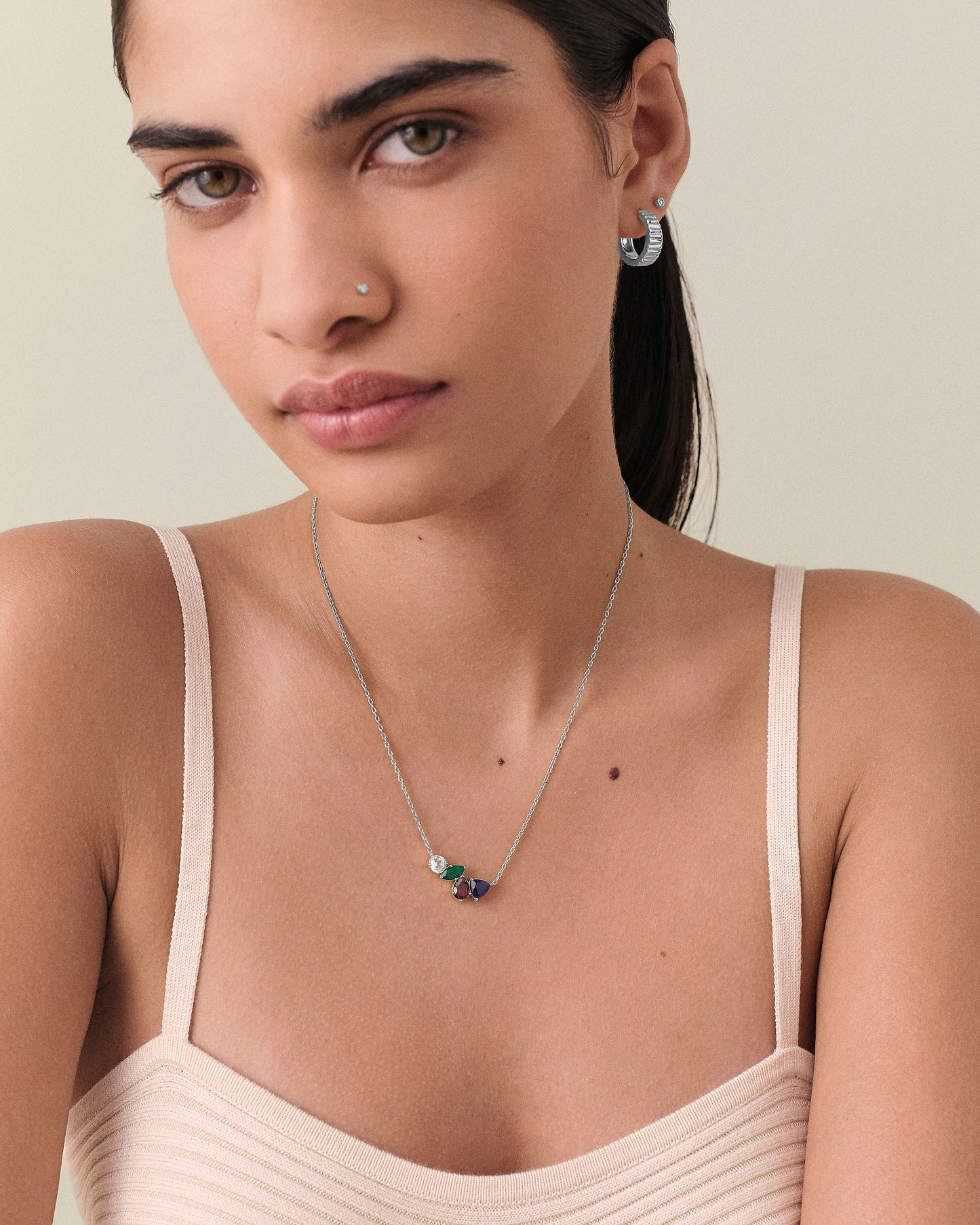 Quartet Customised Gemstone Necklace - Silver