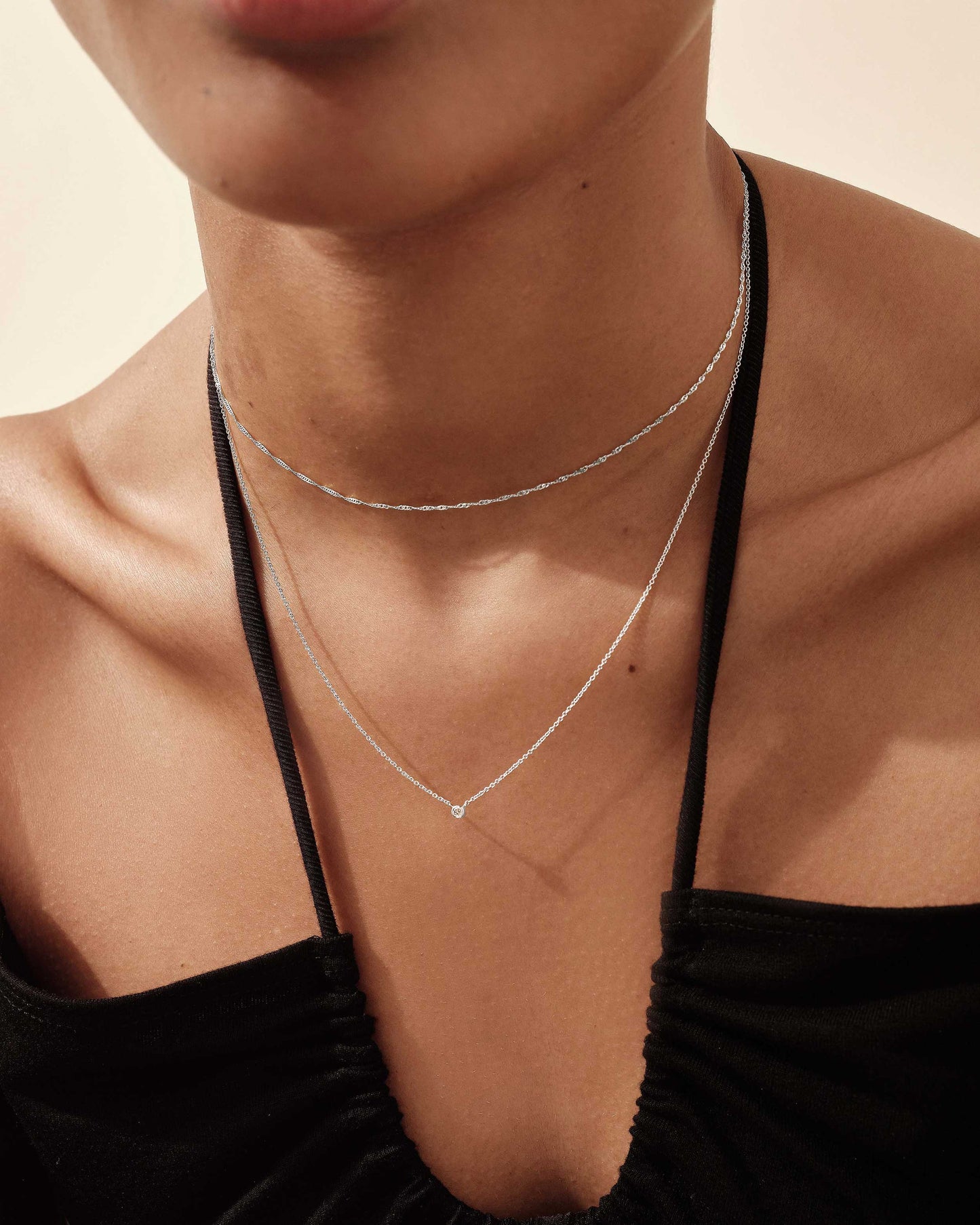 Dainty Solitaire Diamond Necklace - White Gold