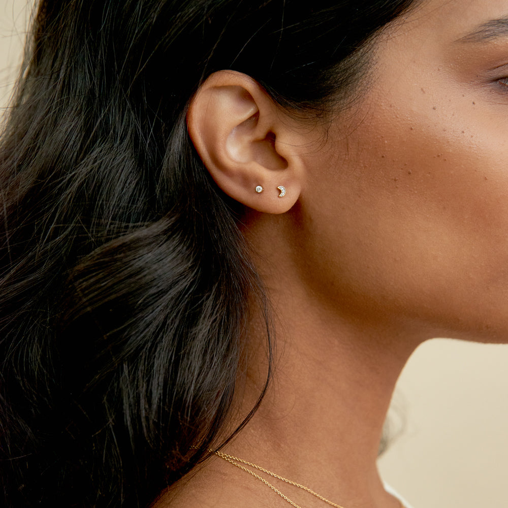 Crescent Moon Diamond Stud Earrings - Yellow Gold