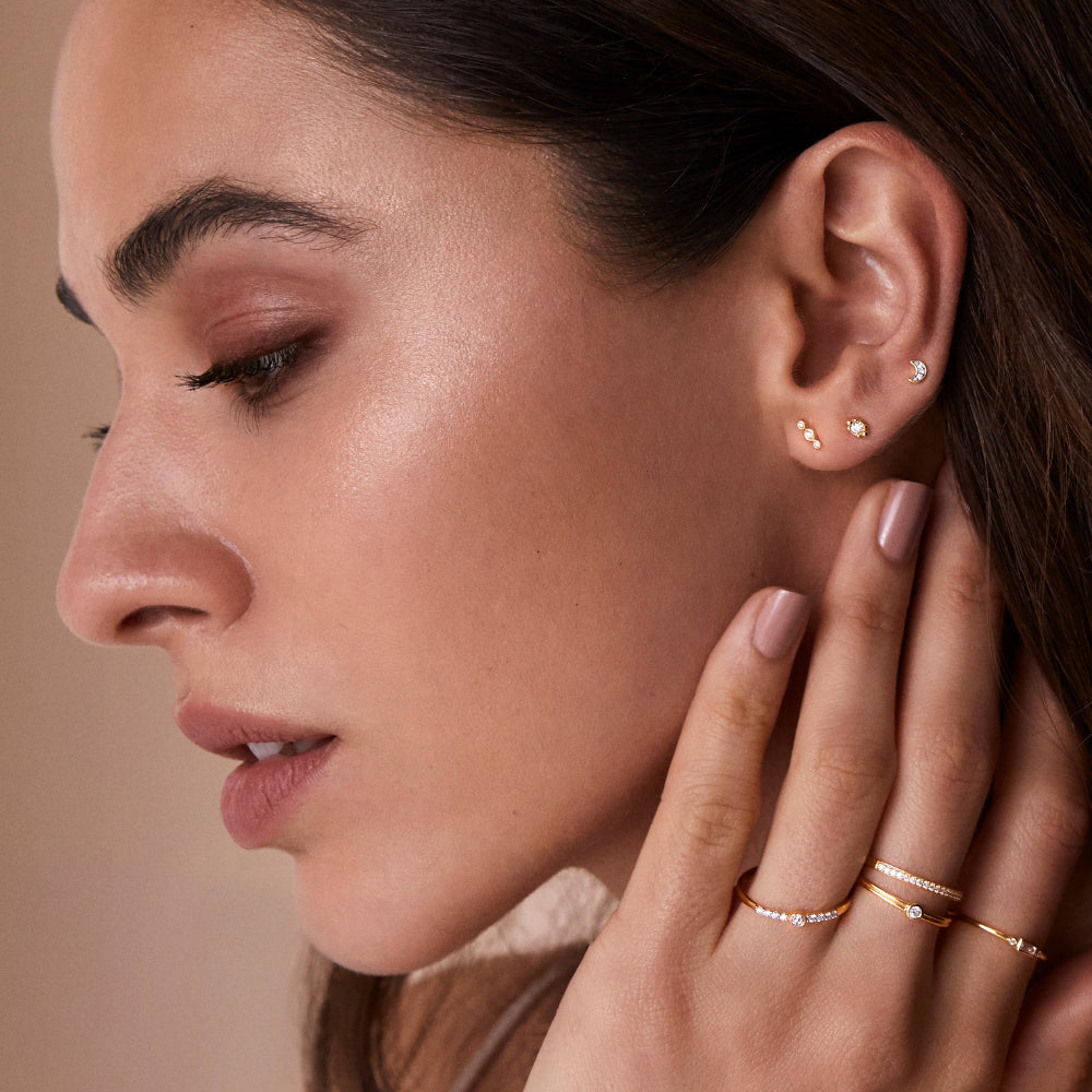 Crescent Moon Diamond Stud Earrings - Yellow Gold