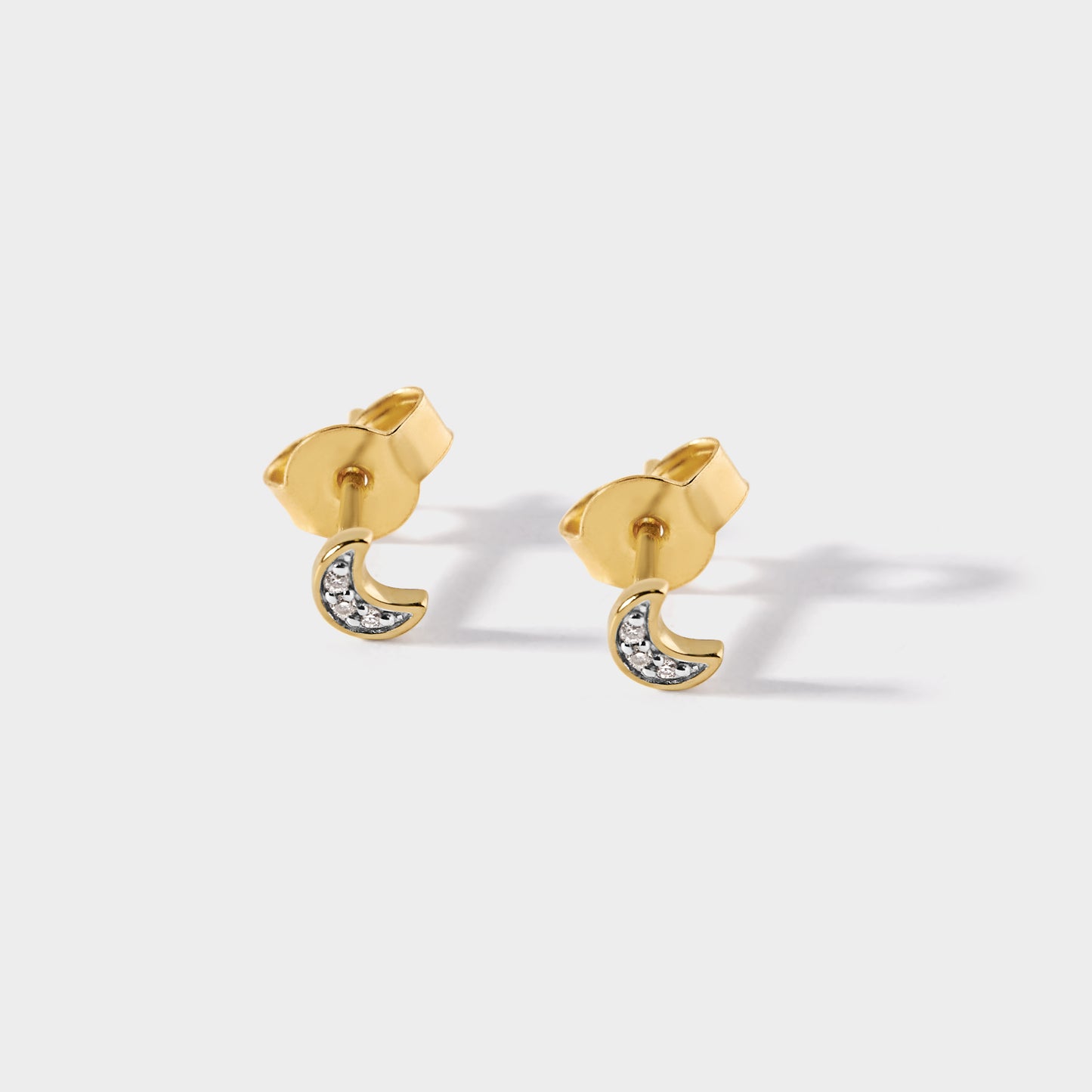 Crescent Moon Diamond Stud Earrings - Yellow Gold