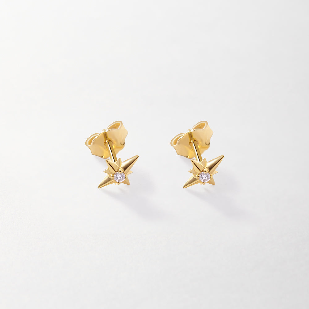 North Star Diamond Earrings 14ct Solid Yellow Gold