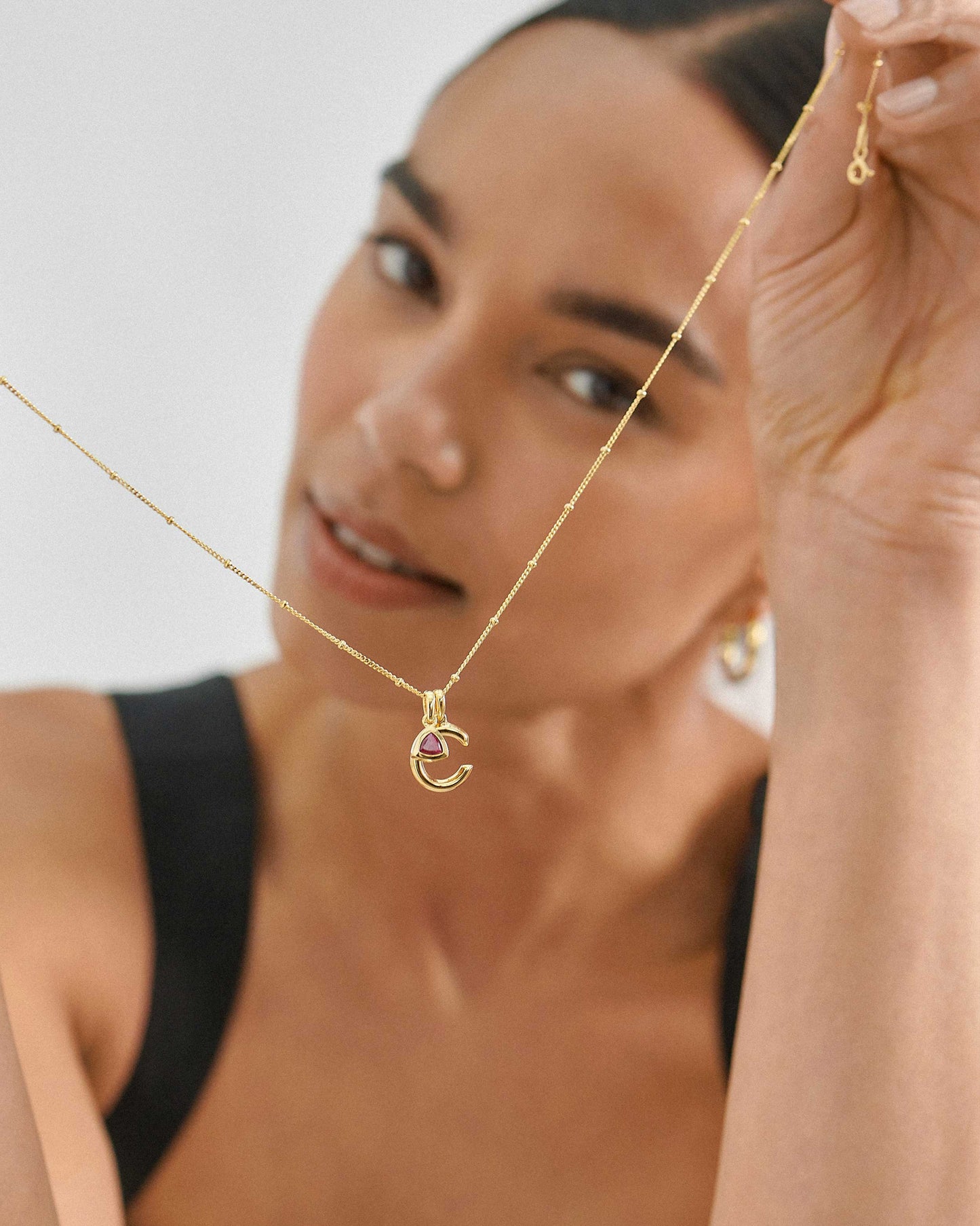 Gold Initial & Birthstone Necklace