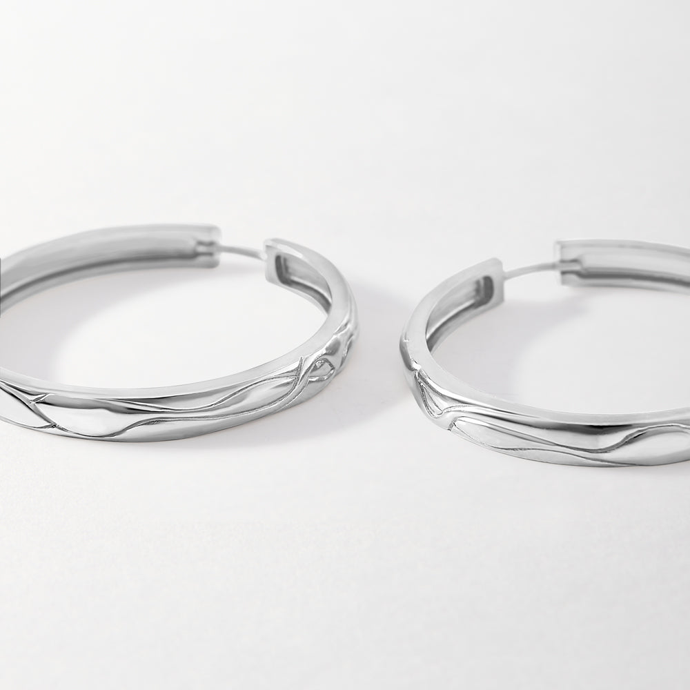 Textured Large Hoops - Silver