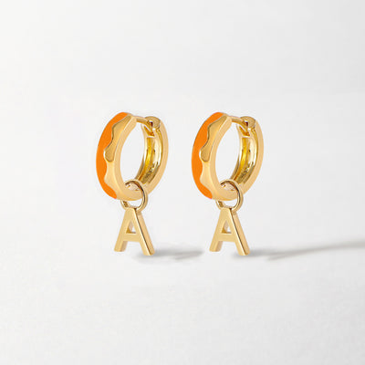 Initial Wave Earrings - Orange