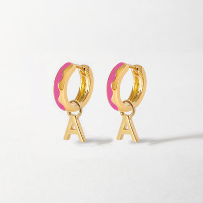 Initial Wave Earrings - Pink