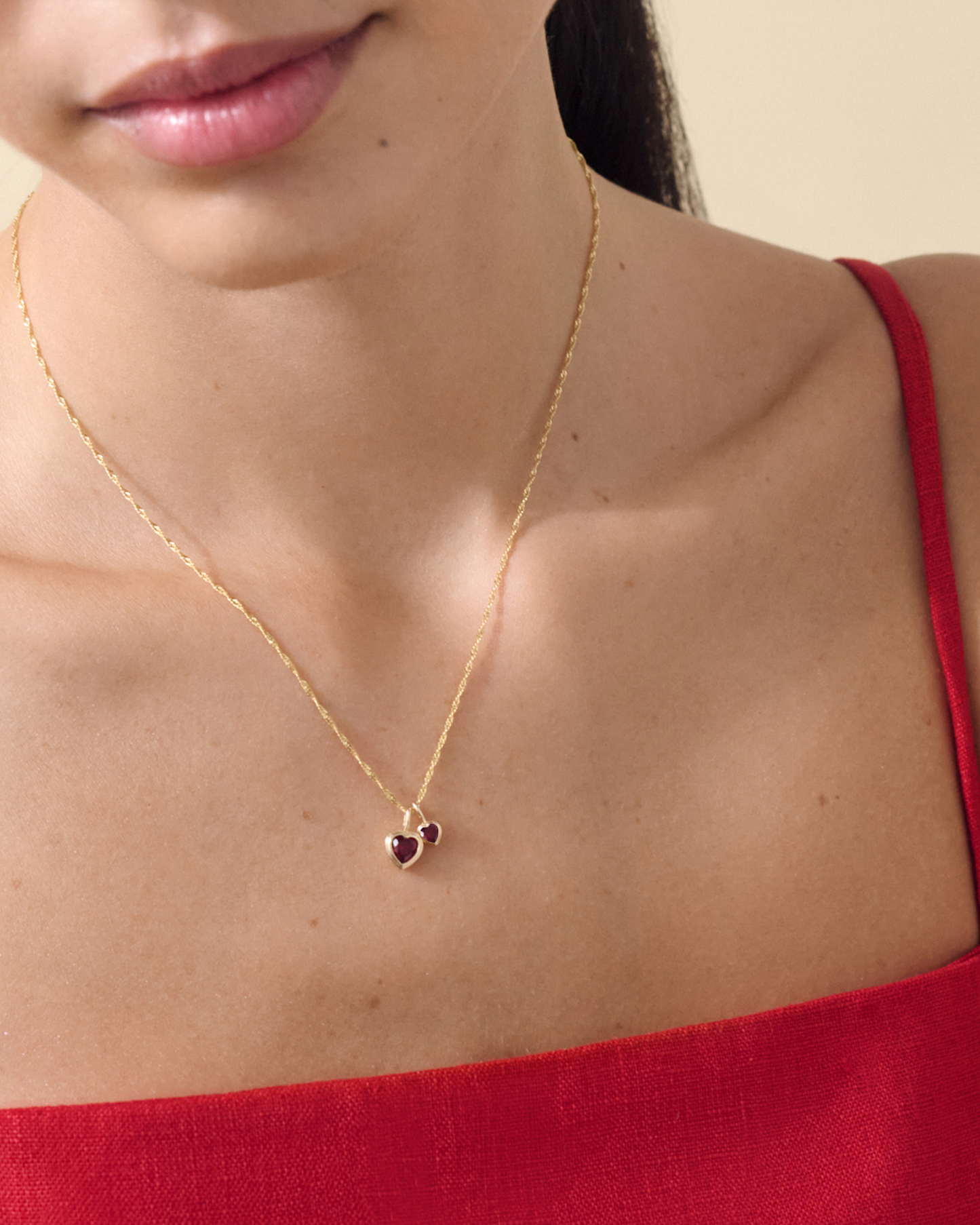 Solid Gold Heart Set Necklaces - Ruby