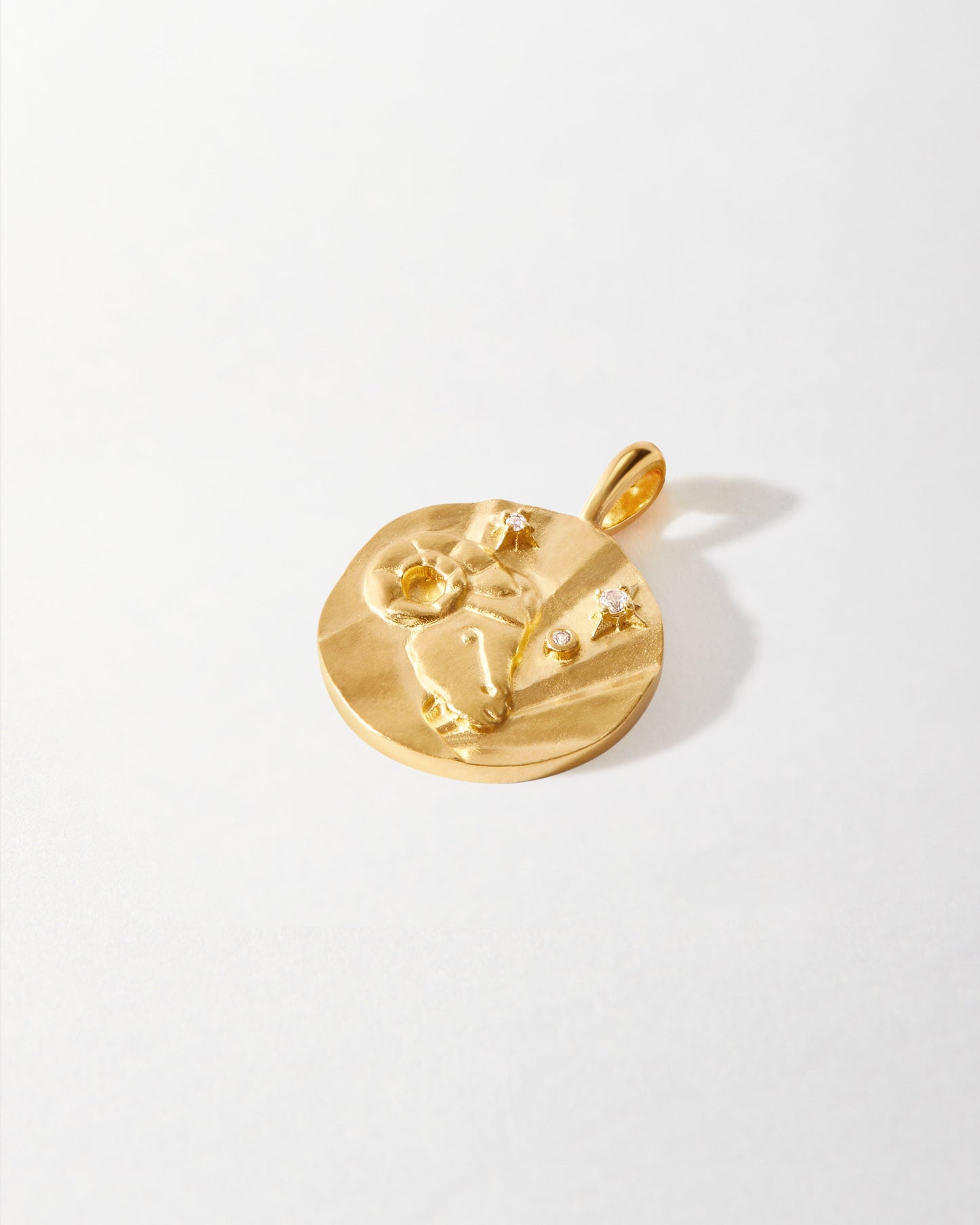Zodiac Horoscope Pendant in solid 14ct gold featuring a detailed ram design and lab-grown diamonds, made from recycled metals with free engraving and ethical sourcing.