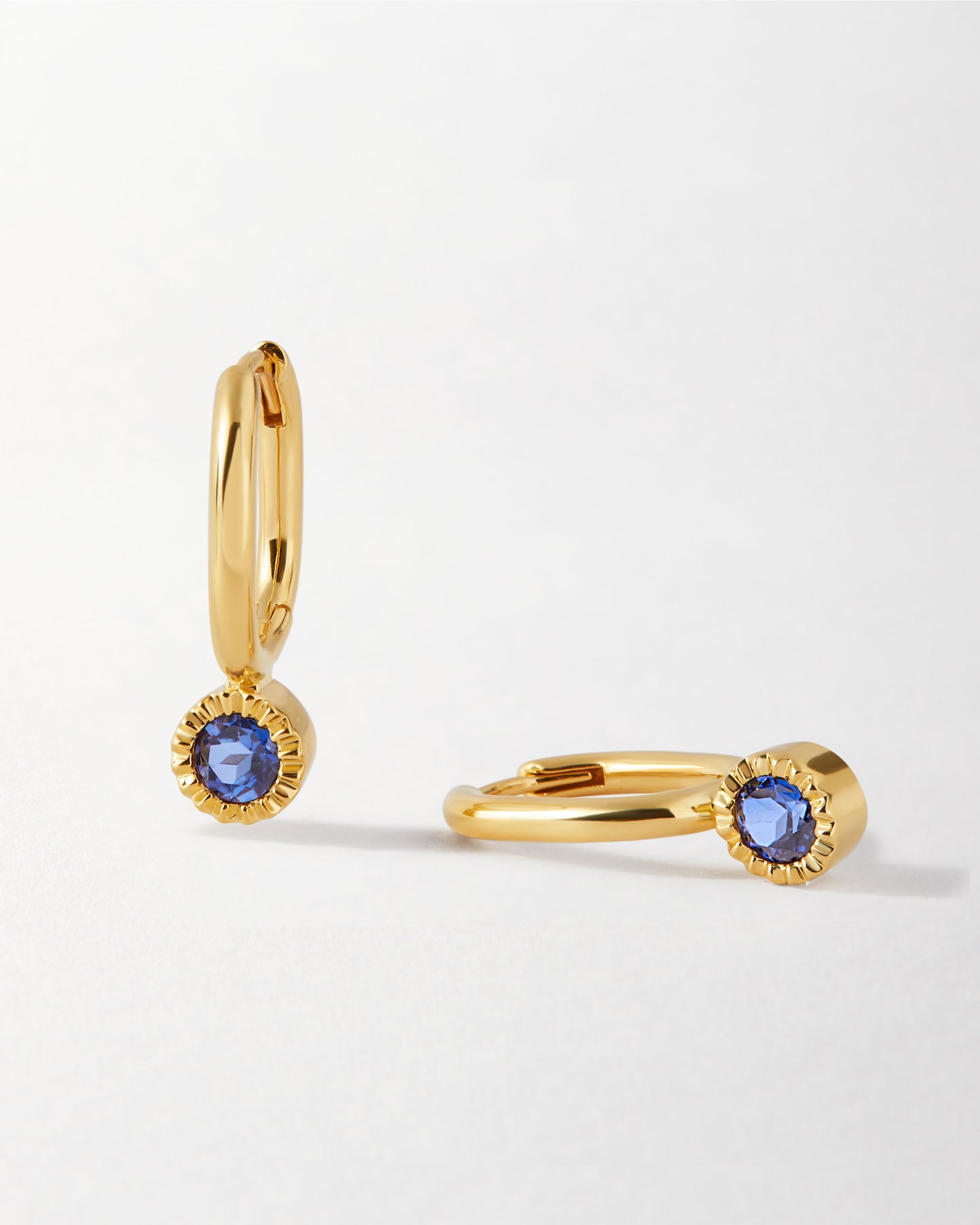 Blue Sapphire September Birthstone Drop Earrings 18k Gold Plated