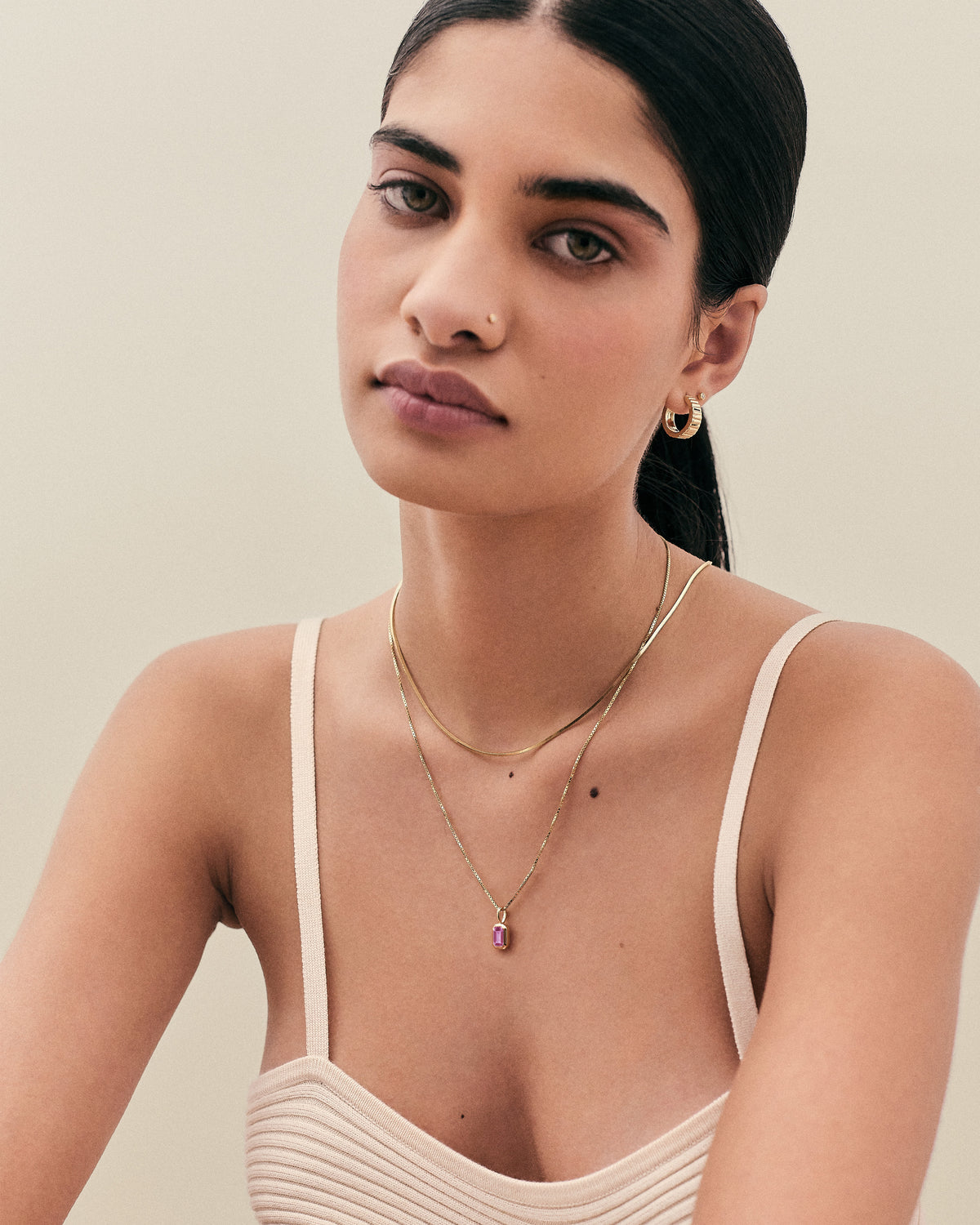 Deco Pink Sapphire Gemstone Necklace