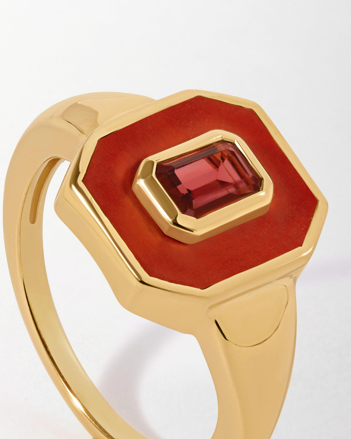 Deco Red Jasper and Garnet Ring