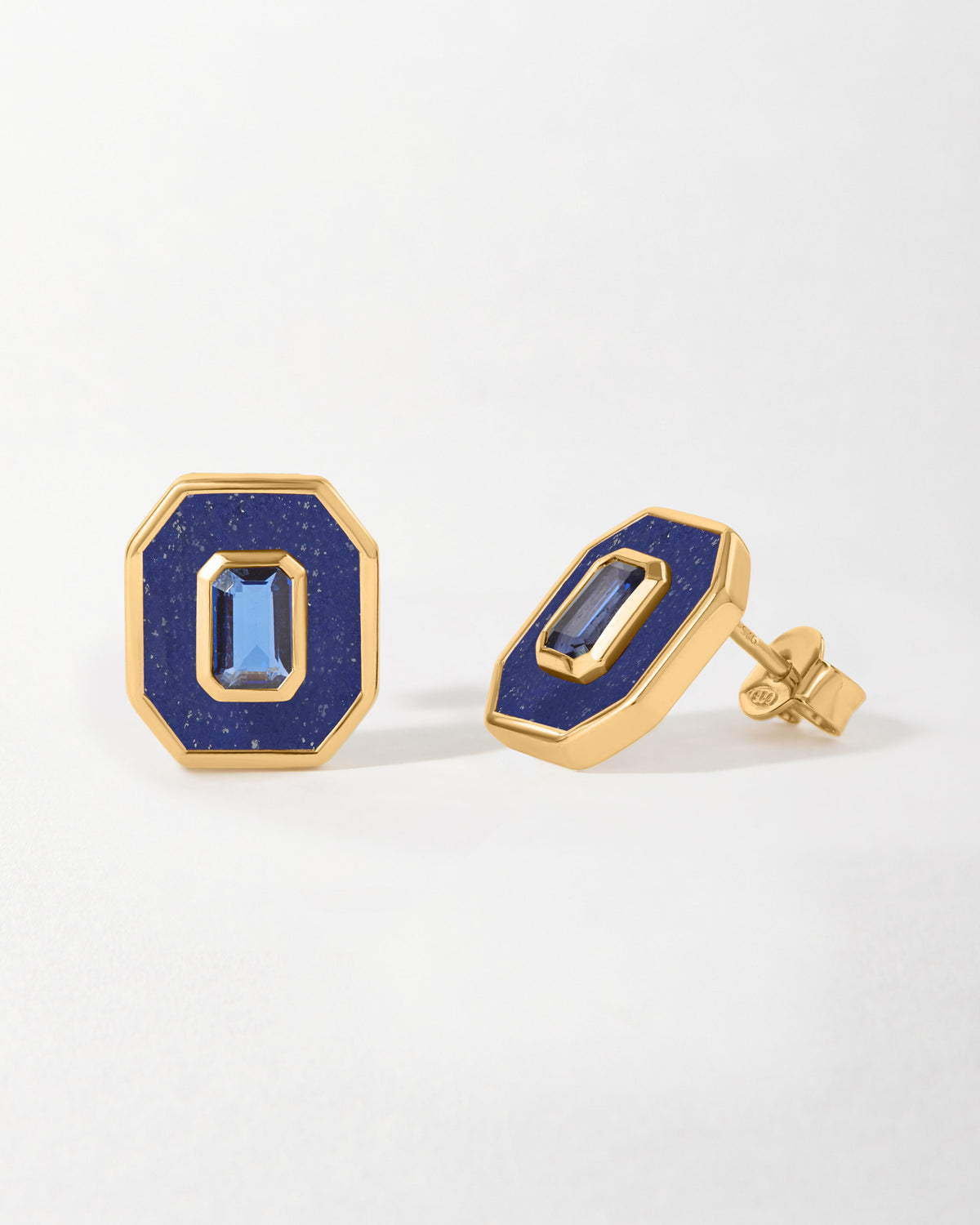 Deco Lapis and Blue Sapphire Stud Earrings