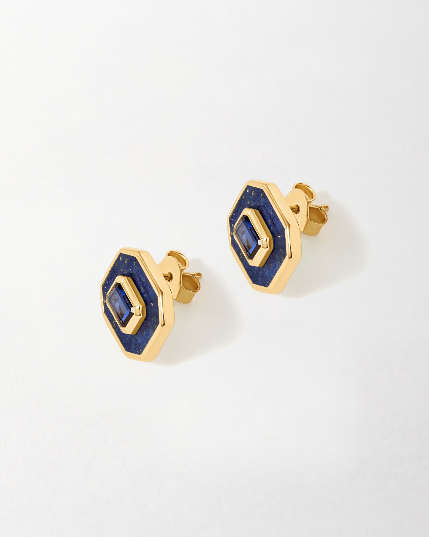 Deco Lapis and Blue Sapphire Stud Earrings