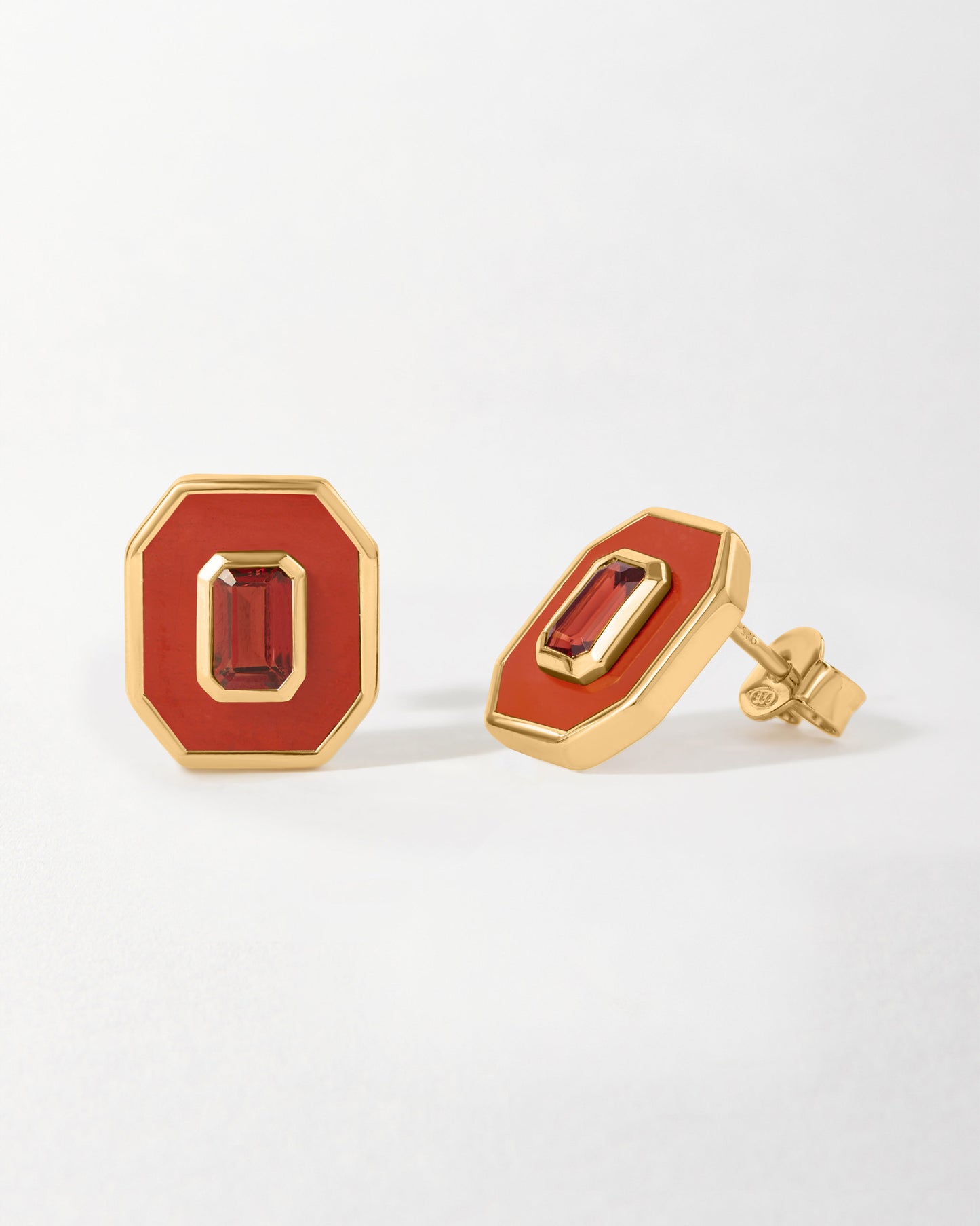 Deco Red Jasper & Garnet Stud Earrings