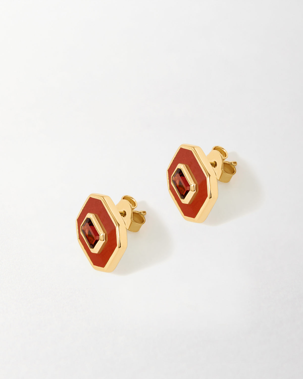 Deco Red Jasper & Garnet Stud Earrings