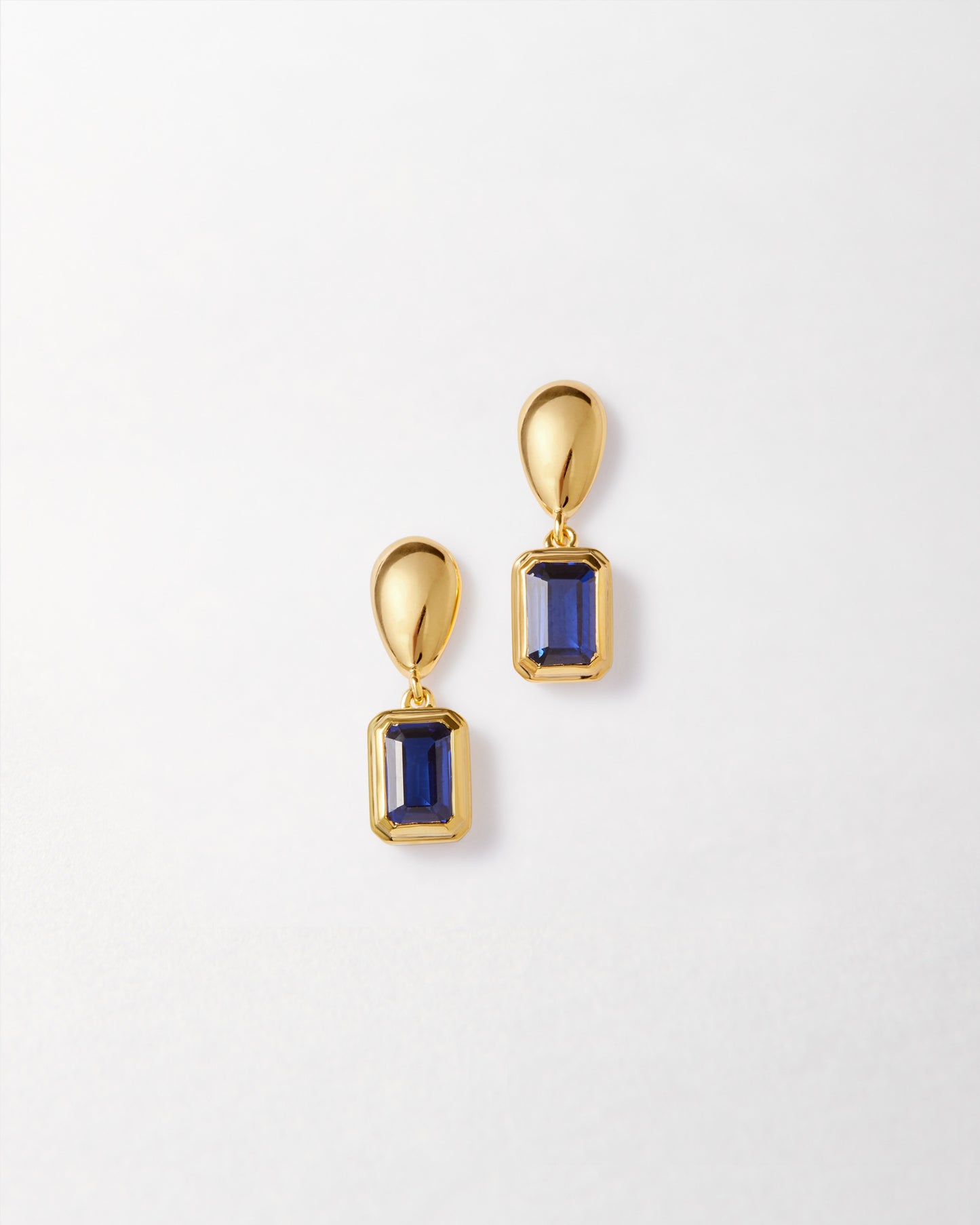 Pebble Blue Sapphire September Birthstone Drop Earrings