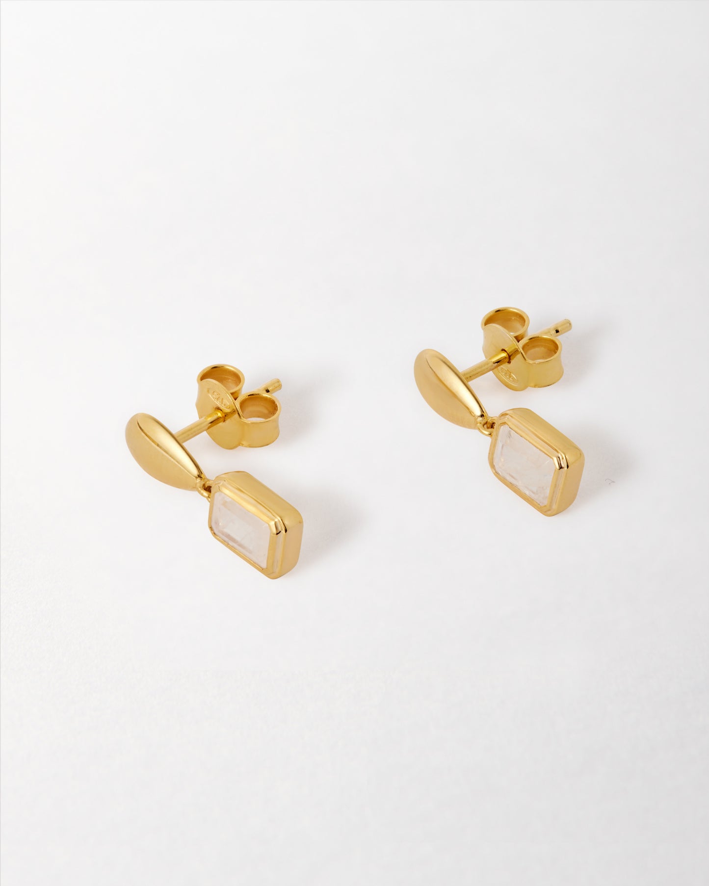Pebble Rainbow Moonstone June Birthstone Drop Earrings crafted in gold-plated sterling silver, featuring eco-friendly materials and a delicate dangle design for everyday fine jewellery.