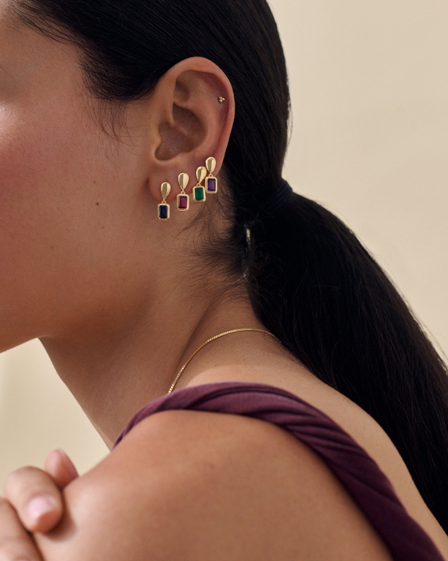 Pebble Ruby July Birthstone Drop Earrings