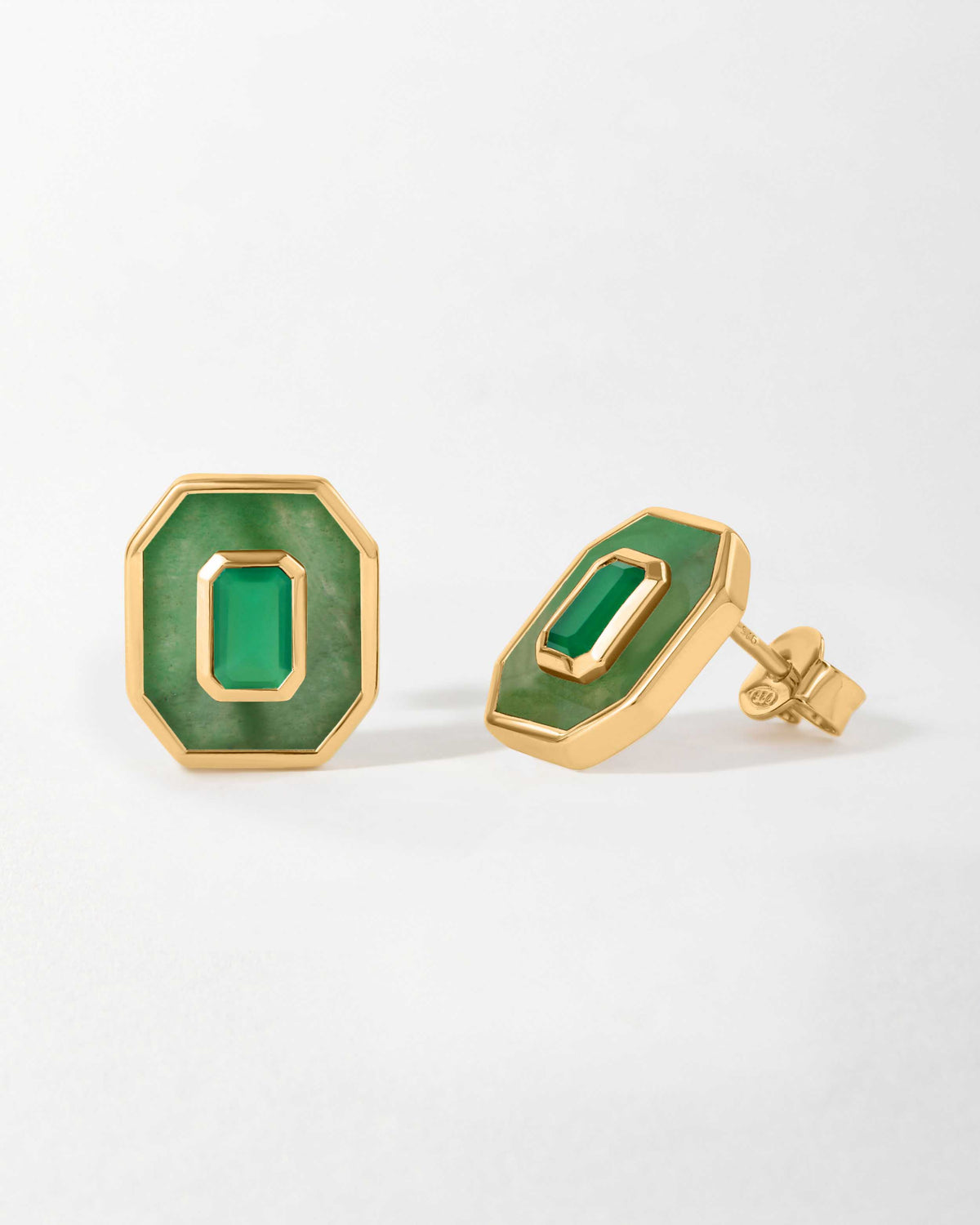 Deco Aventurine & Green Onyx Stud Earrings