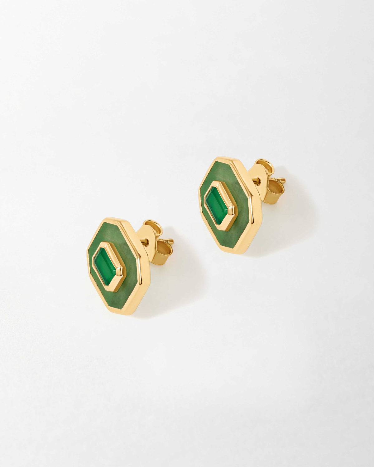 Deco Aventurine & Green Onyx Stud Earrings