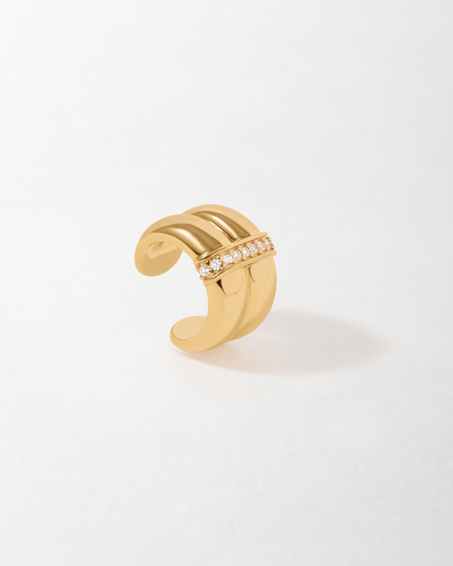 Charlotte Collins Dome Pavé Double Ear-cuff in gold-plated sterling silver with a row of sparkling pavé stones, crafted from recycled metals for considered, fine jewellery that lasts.