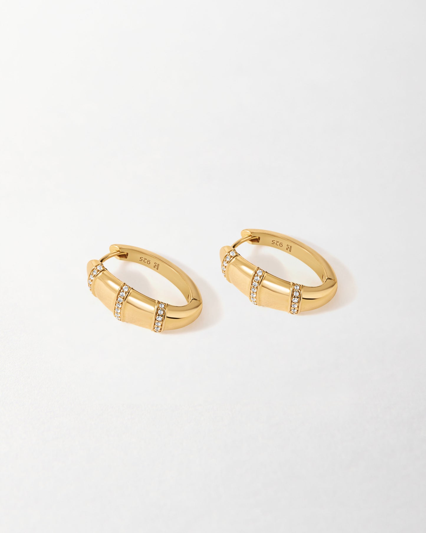Charlotte Collins Dome Triple Pavé Hoop Earrings in gold-plated silver featuring triple pavé detailing, crafted from recycled metals with lab-grown diamonds for considered everyday fine jewellery.