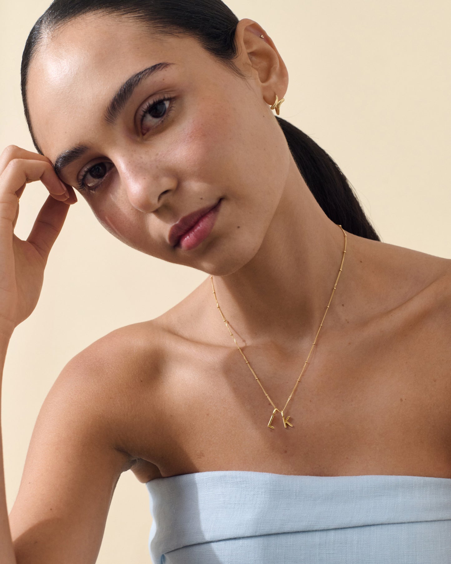 Double Mini Initial Necklace - Gold