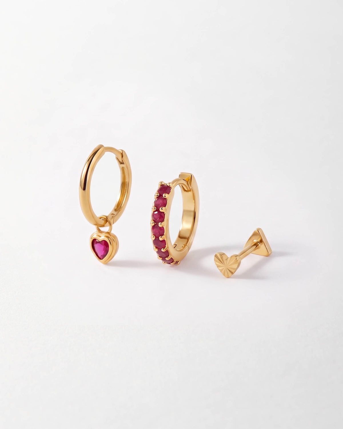 Ruby Heart Earrings Set