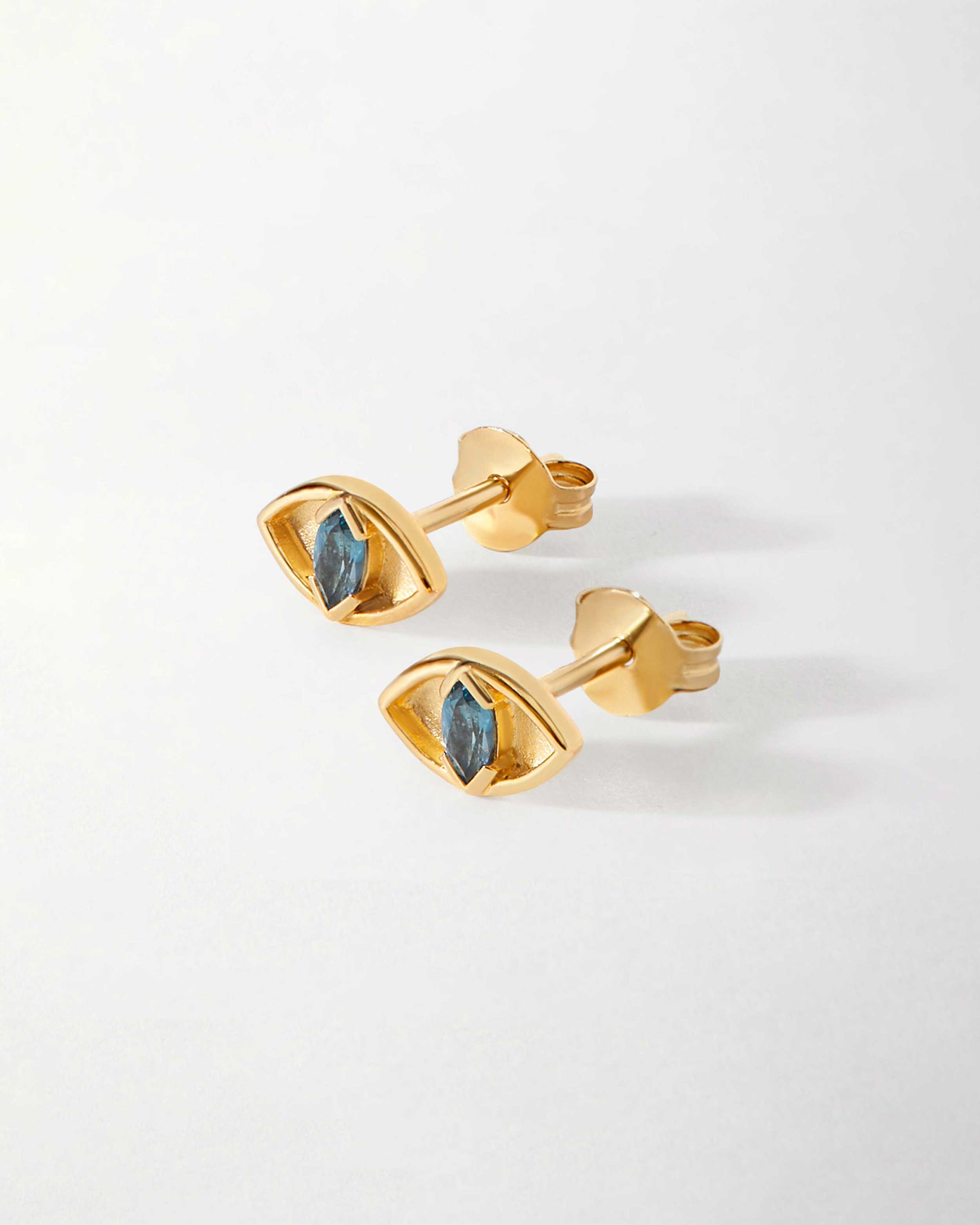 14k real gold Heart top evil eye earrings stud earrings