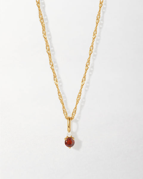 Solid Gold Birthstone Necklace | Red Garnet & Lab-Grown Diamond