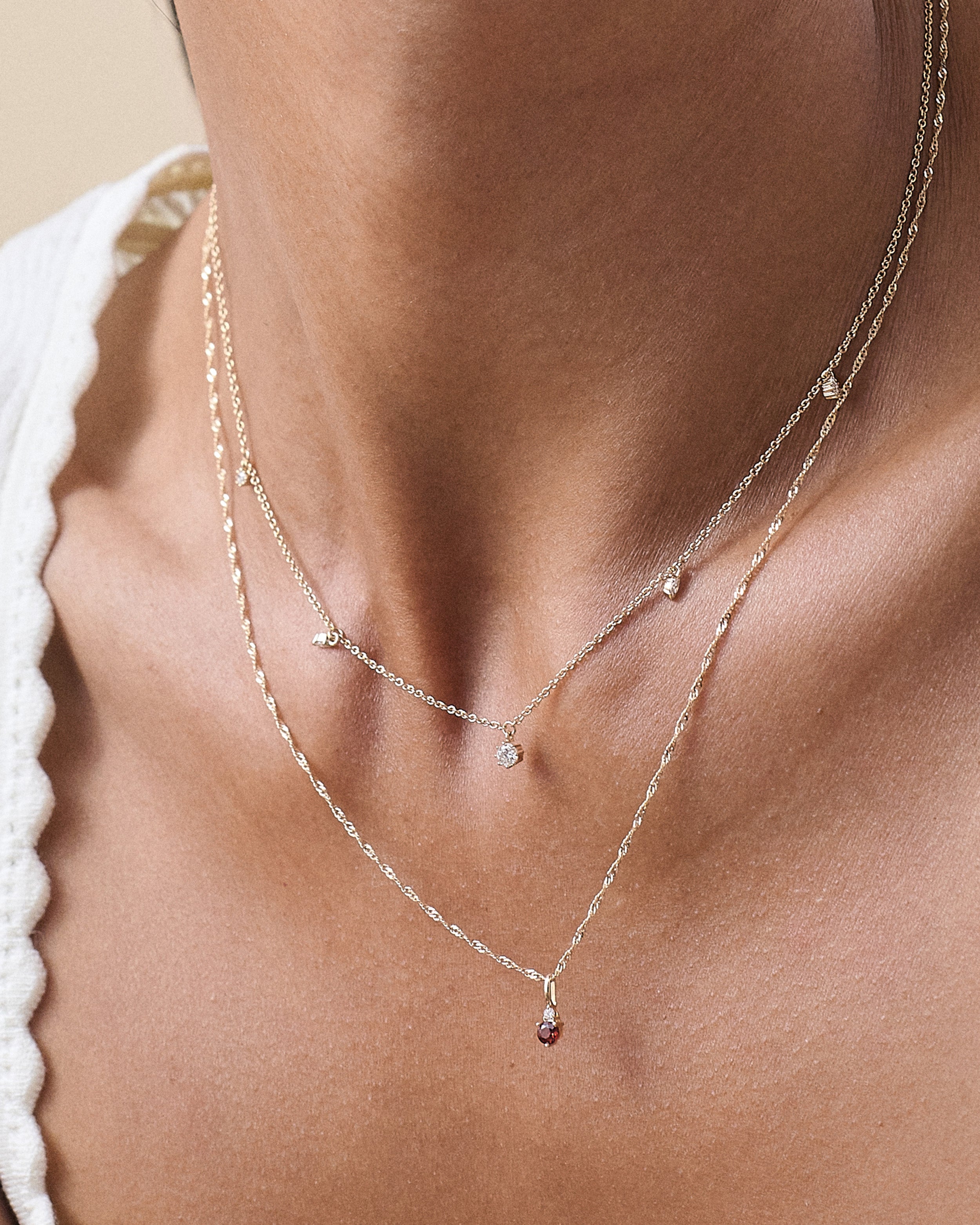 14ct Gold Birthstone Necklace | Red Garnet & Lab-Grown Diamond