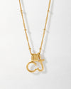 Mini 18ct Gold Necklace Spacer featuring gold-plated pendant letters on a delicate chain, crafted from recycled metals with ethical sourcing and built to last.