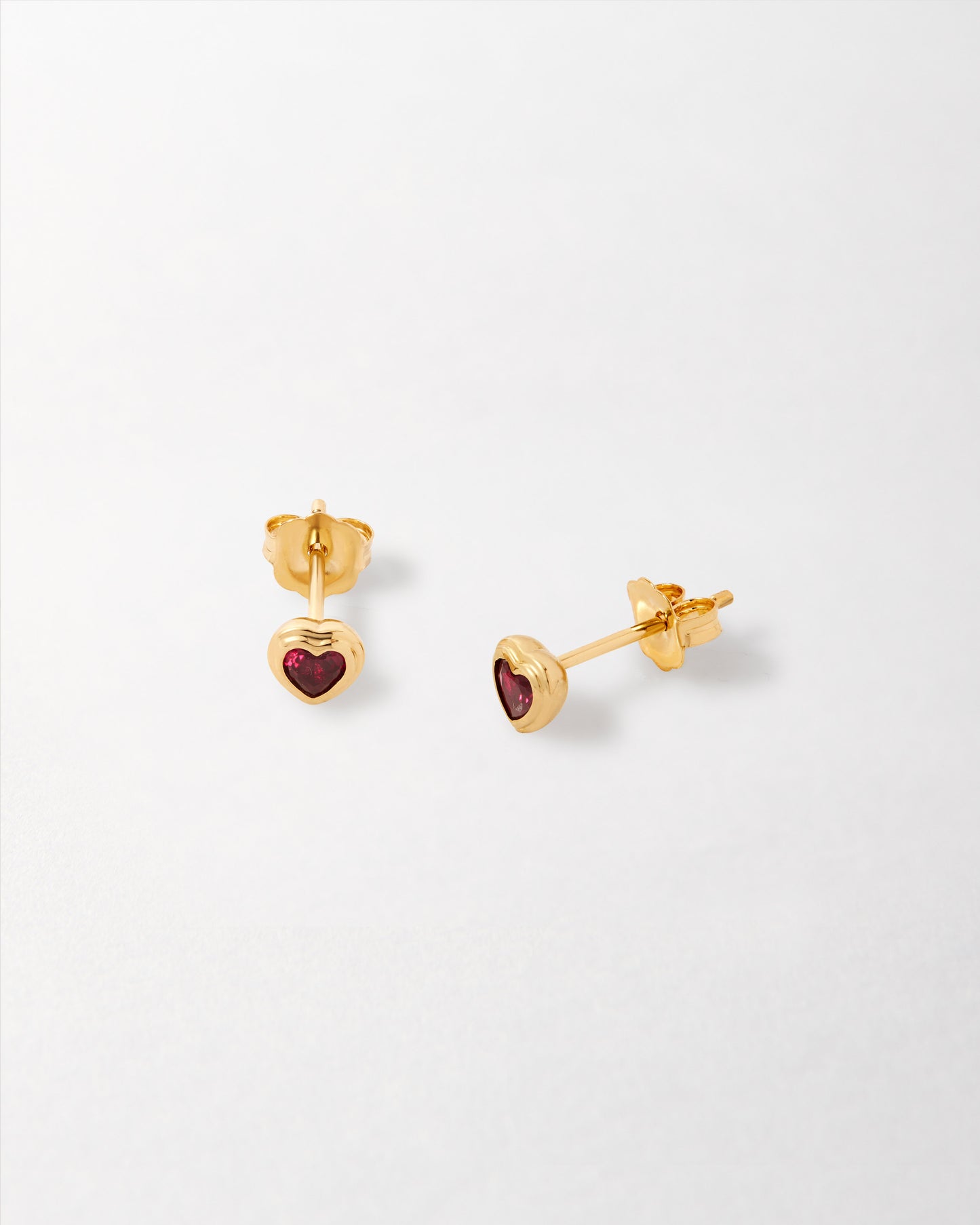 Solid Gold Heart Ruby Stud Earrings