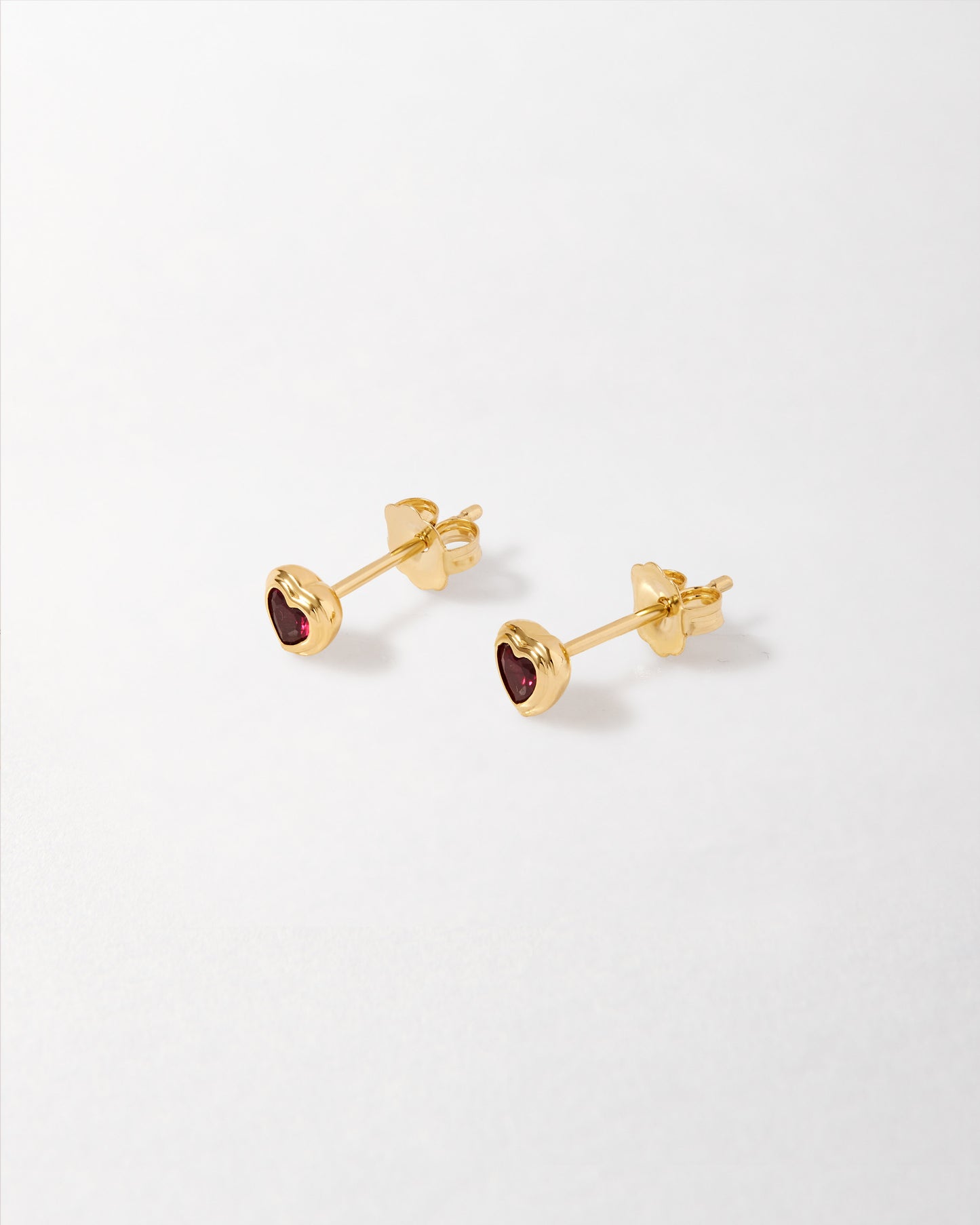 Solid Gold Heart Ruby Stud Earrings