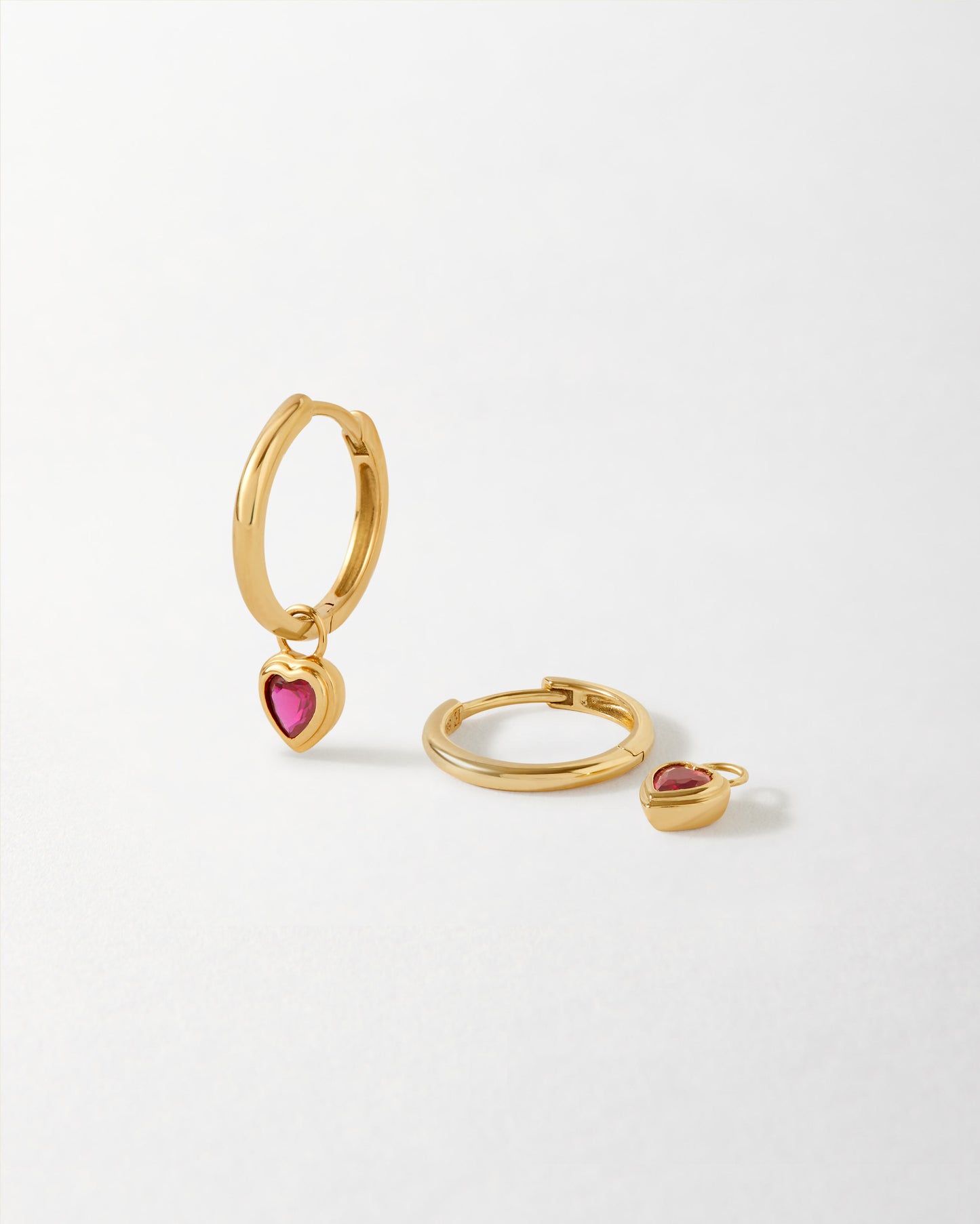Solid Gold Heart Ruby Hoop Earrings