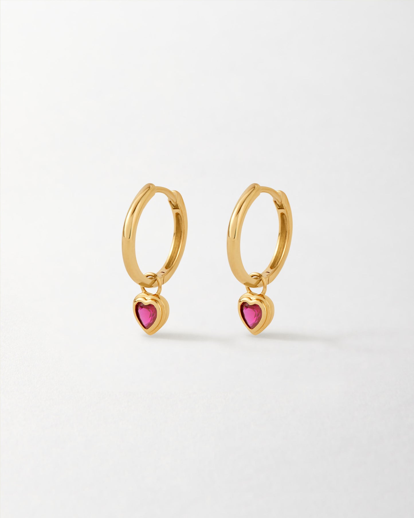 Solid Gold Heart Ruby Hoop Earrings