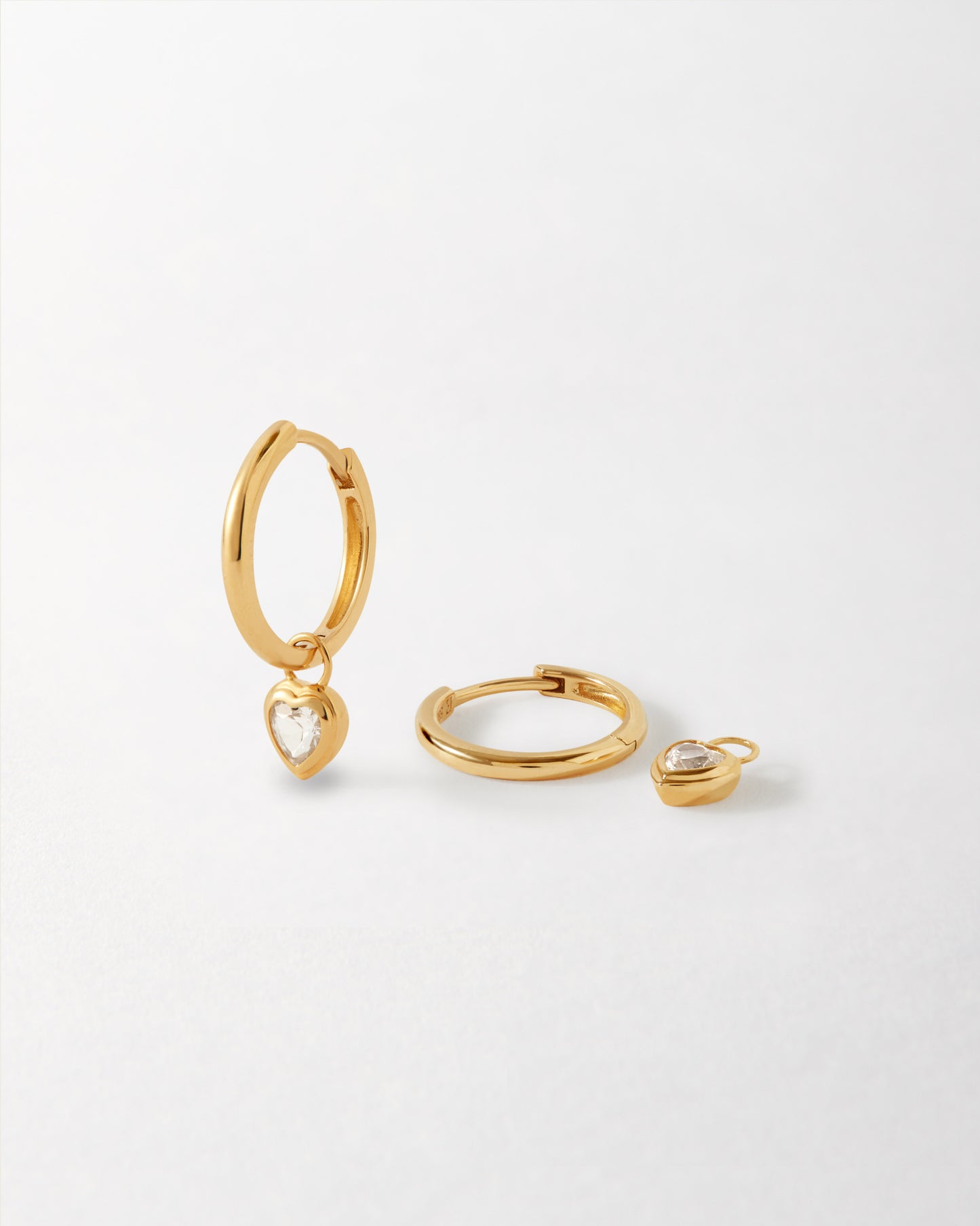 Solid Gold Heart White Sapphire Hoop Earrings