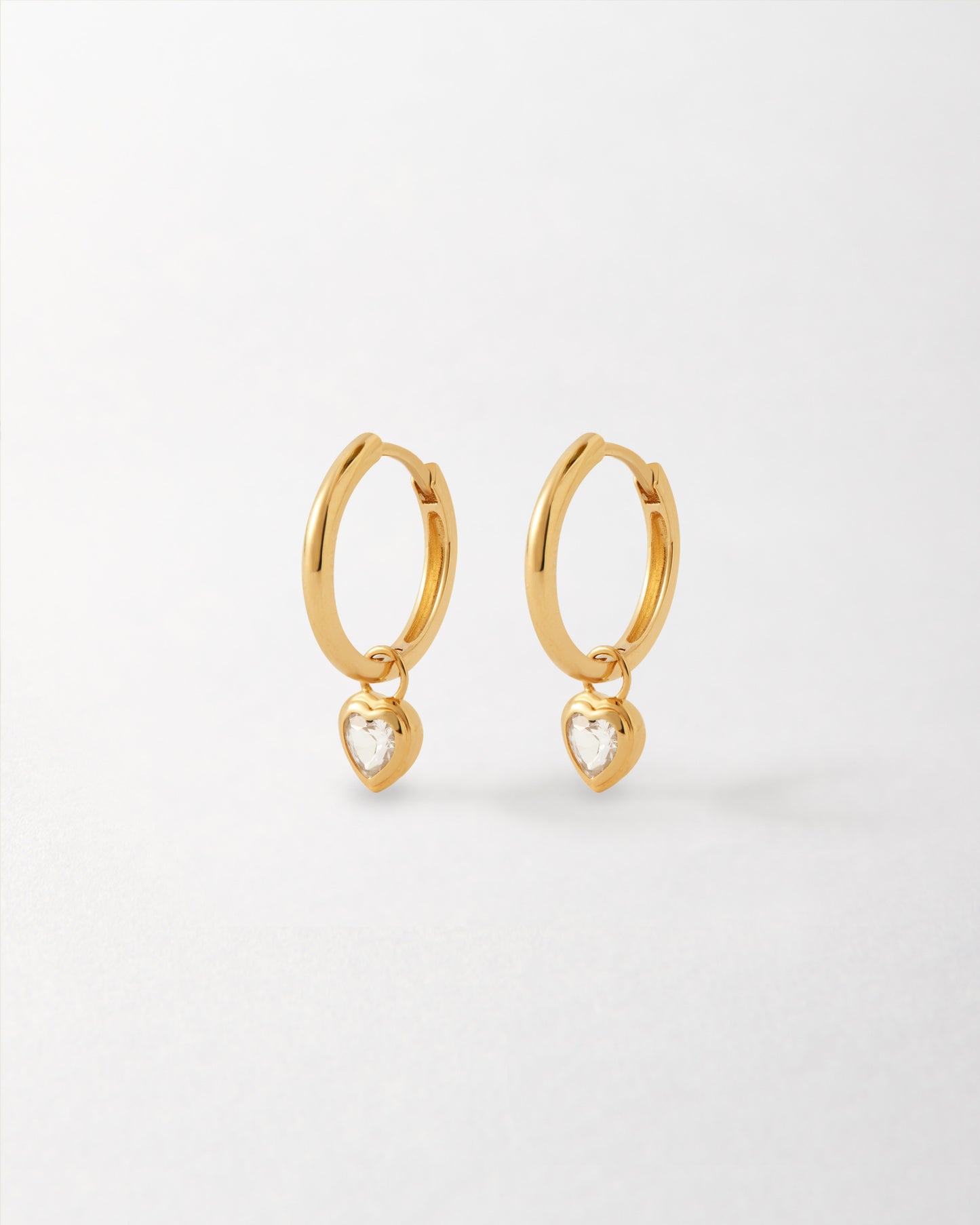 Solid Gold Heart White Sapphire Hoop Earrings