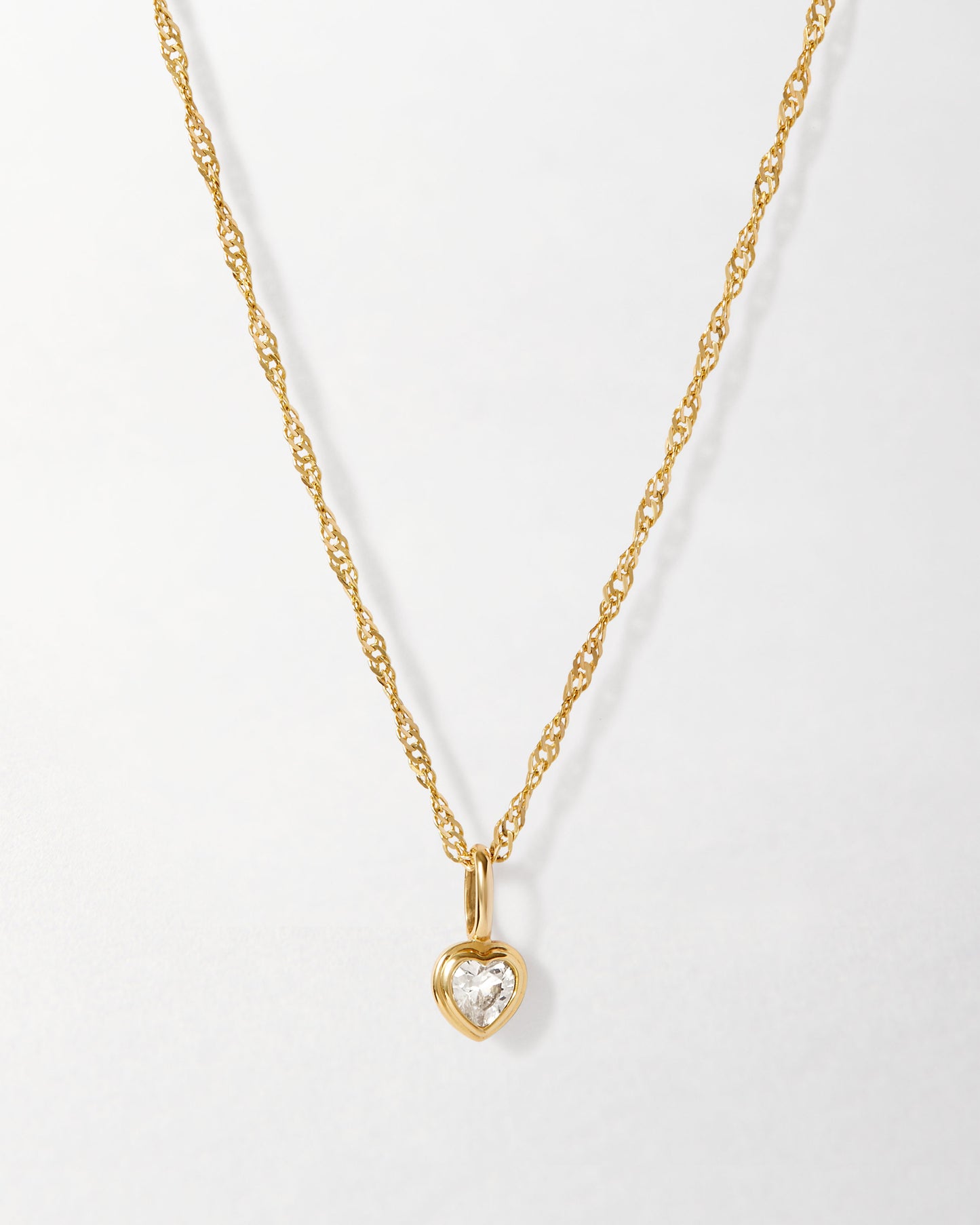 Solid Gold Large Heart White Sapphire Necklace