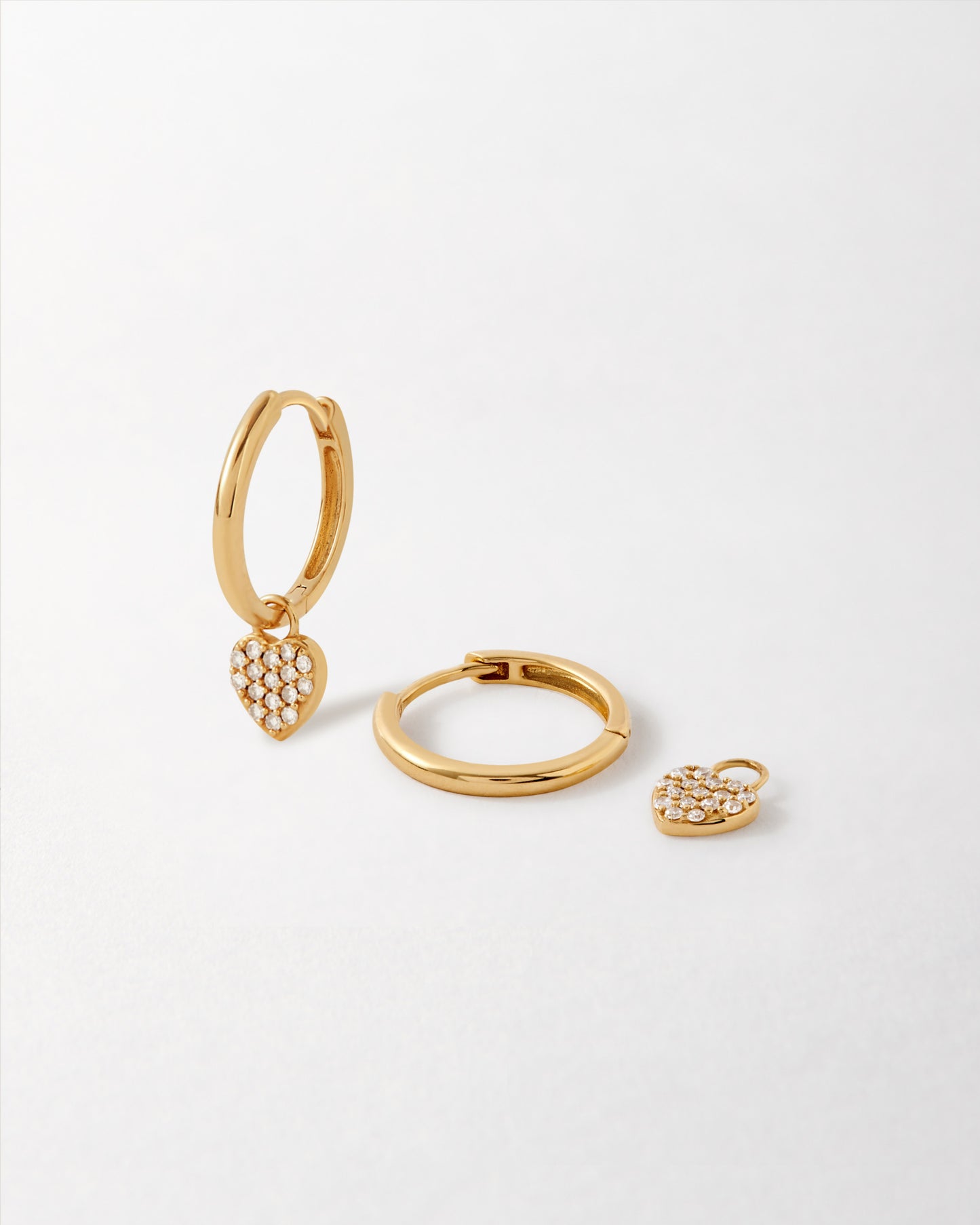 Solid Gold Heart Diamond Hoop Earrings