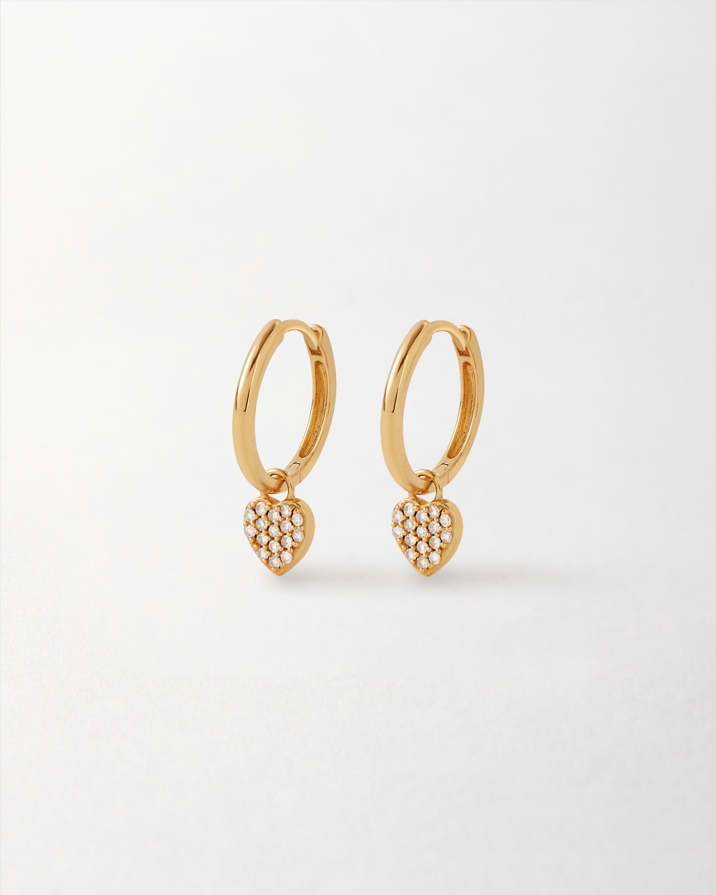 Solid Gold Heart Diamond Hoop Earrings
