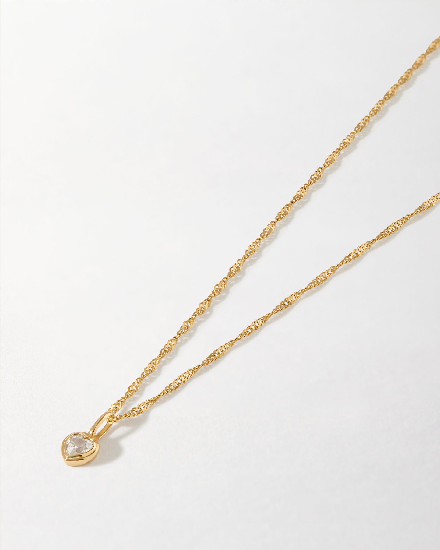 Solid Gold Large Heart White Sapphire Necklace