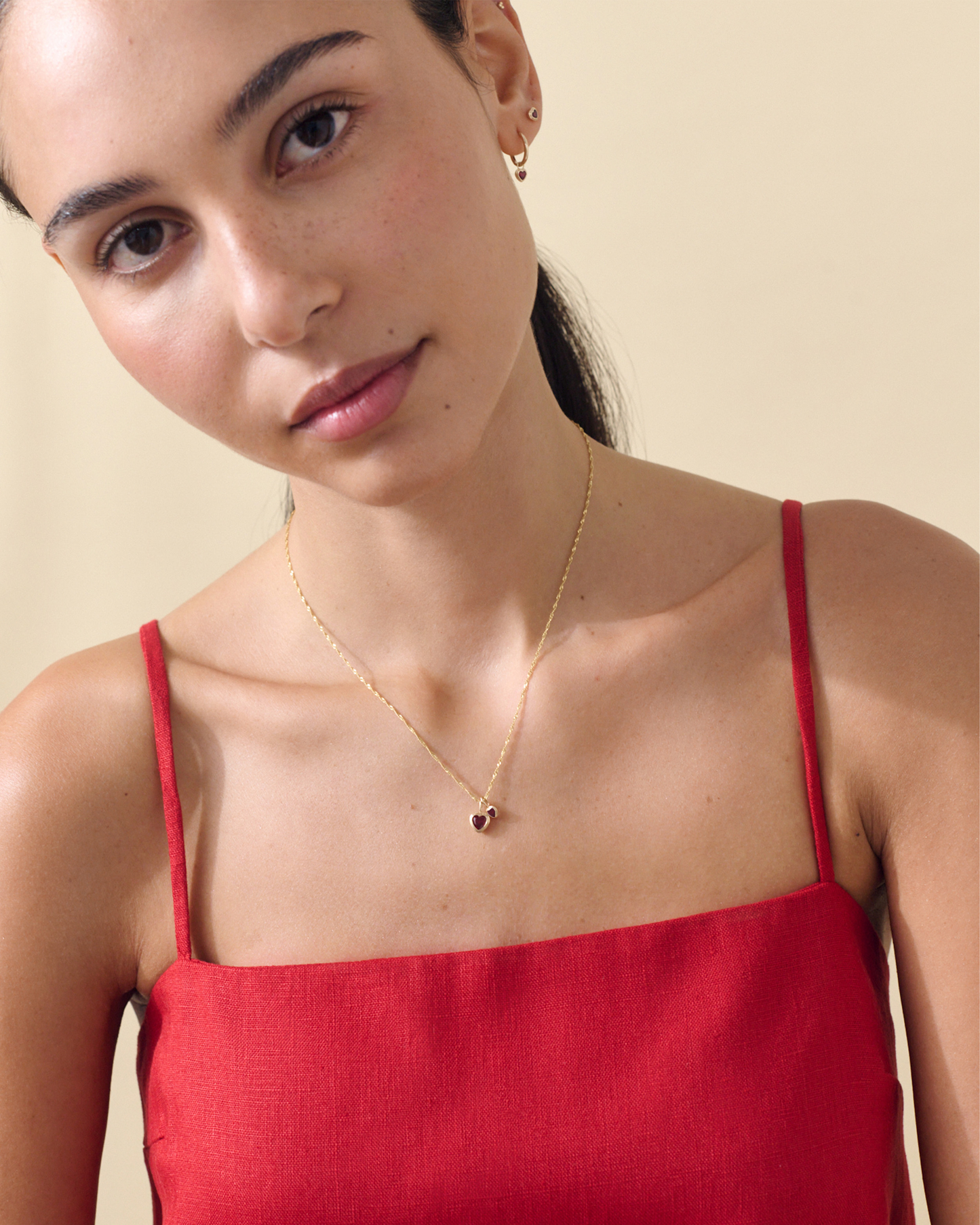 Solid Gold Heart Set Necklaces - Ruby