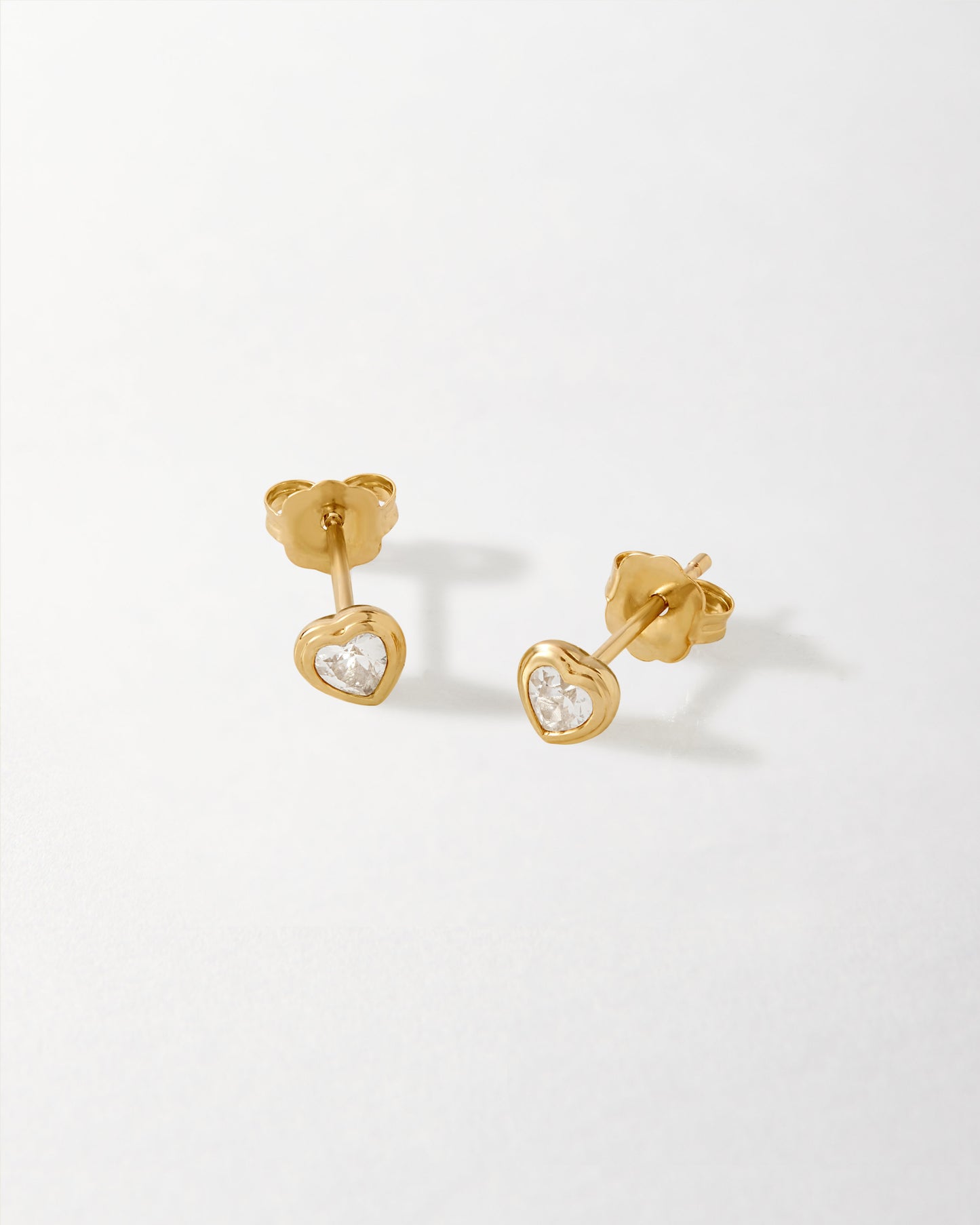 Solid Gold Heart White Sapphire Stud Earrings